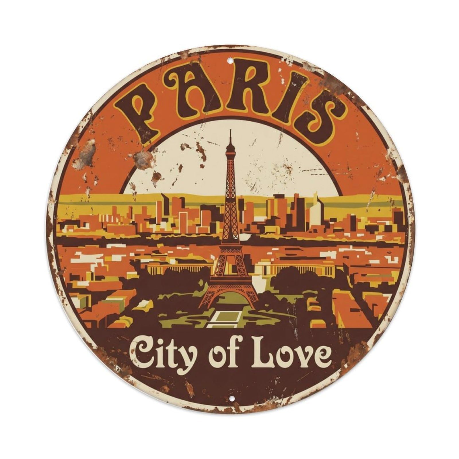 Retro Travel Paris City of Love Vintage Metal Tin Sign Plaque Wall Decor for Cafe, Club Bar, Office, Home Garden Metal Poster 8x12Inch