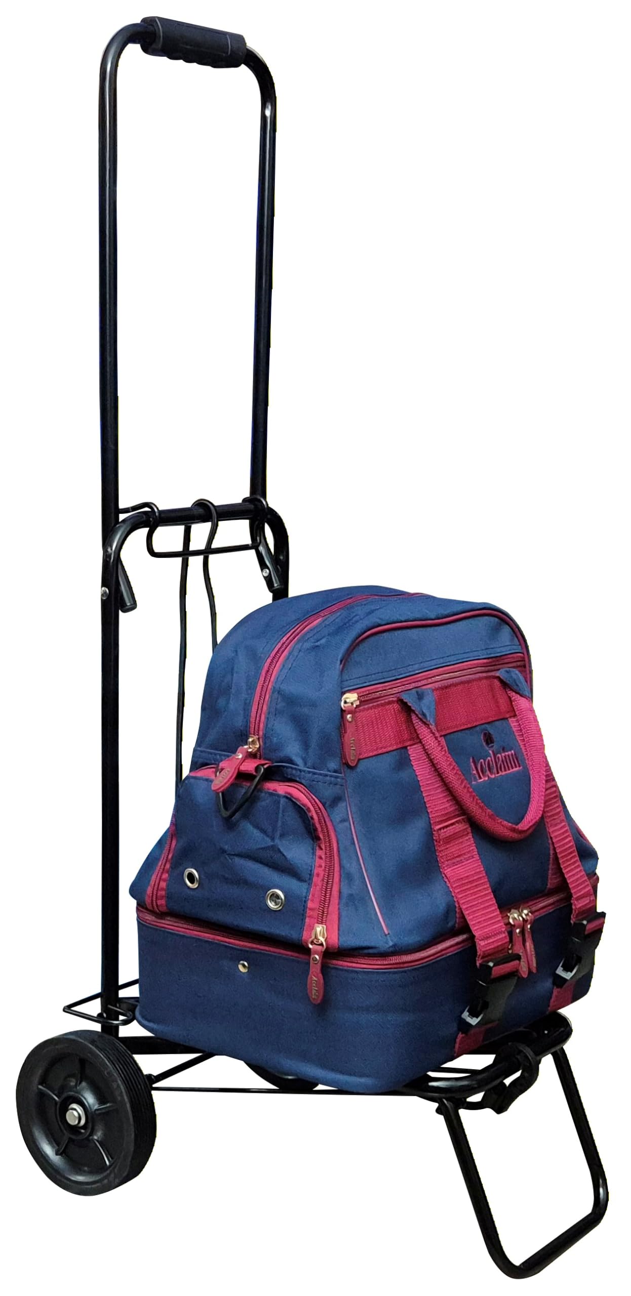 Acclaim Farne Midi Nylon Four Bowls Level Lawn Flat Green Short Mat Outdoor Bowling Bag & 39” Tall Heavy Duty Black Folding Handle Luggage Bag Trolley (Navy/Burgundy)