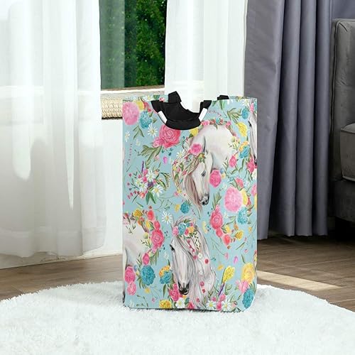 Miniatura 4 de senya Cesta grande de almacenamiento plegable, organizador para ropa sucia, para guardería, juguetes, caballo y flores