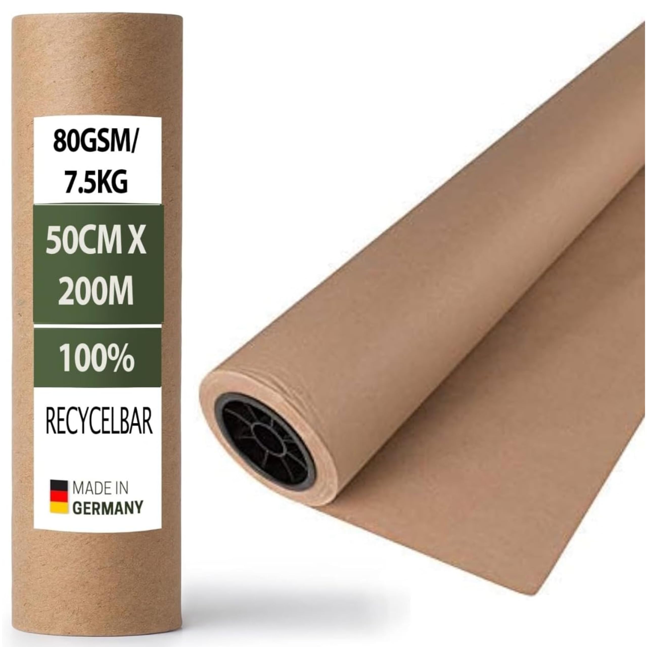 Soul Mantra Rolka papieru typu kraftowego, brązowy, 80 g/m² (50 cm x 200 m) – wysokiej jakości papier do pakowania i majsterkowania do różnorodnych zastosowań, 100% poddany recyklingowi (opakowanie 3)