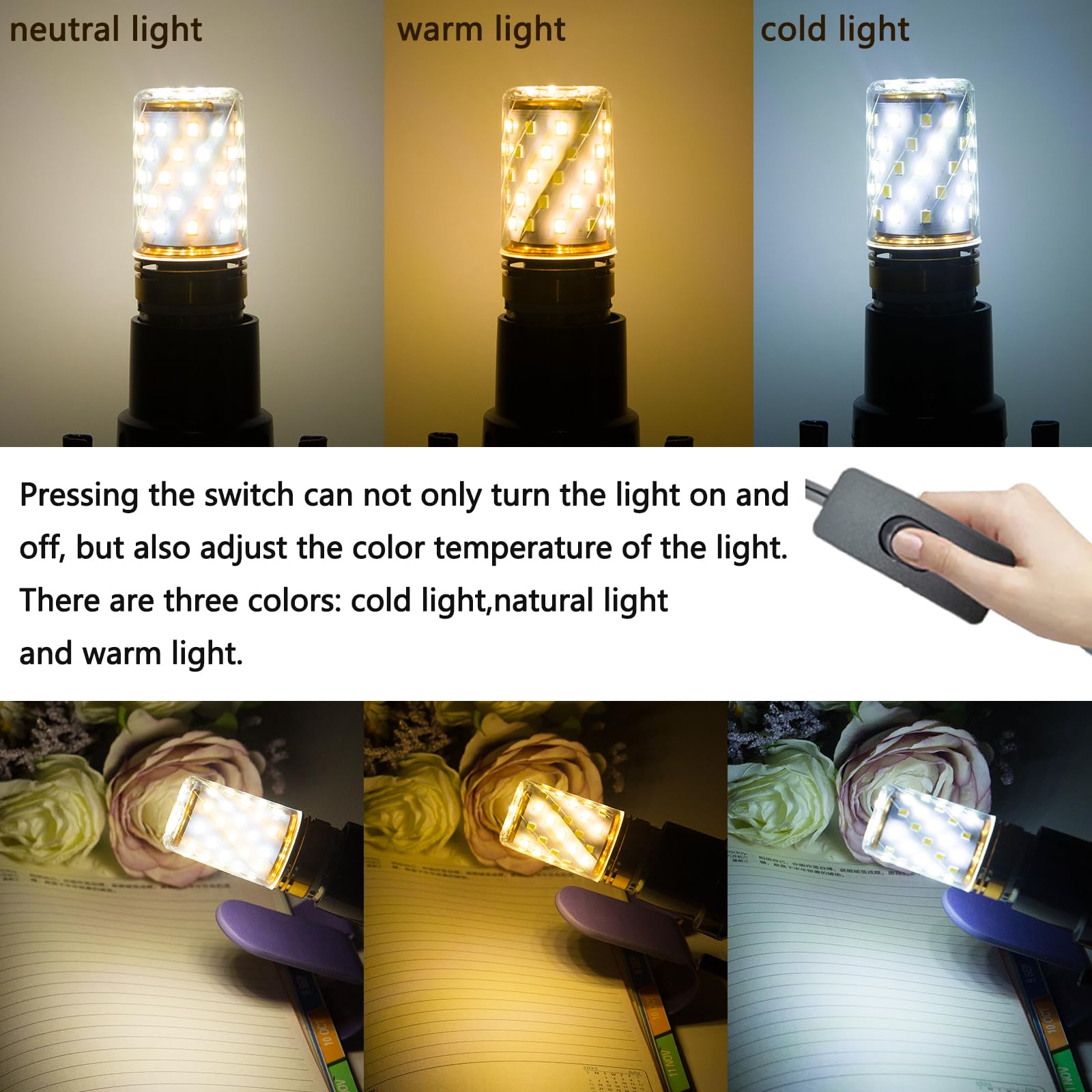 Ppbmocw 2-Pack E27 Three-Color Dimming Bulbs Suitable for Tiffany Lamp Stained Glass Lamps, Small Tiffany Mushroom Table Lamps - Image 3