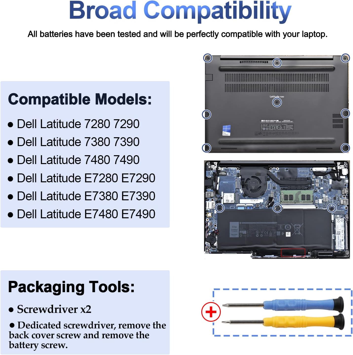 ANTIEE F3YGT Laptop Batería para DELL Latitude 12 7000 7280 7290 Latitude 7380 7390 7480 7490 E7480 E7280 Notebook 0F3YGT DM3WC DM6WC 0DM3WC 2X39G KG7VF V4940 451-BBYE 7.6V 60Wh