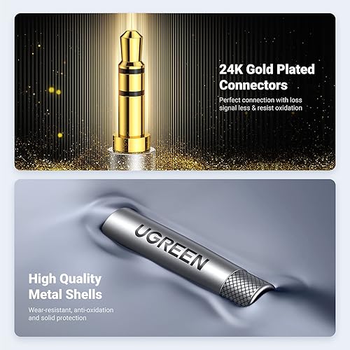 Miniatura 2 de UGREEN Cable de audio de 0.138 in de nailon, trenzado, cable auxiliar macho a macho, sonido estéreo de alta fidelidad para auriculares, estéreo de