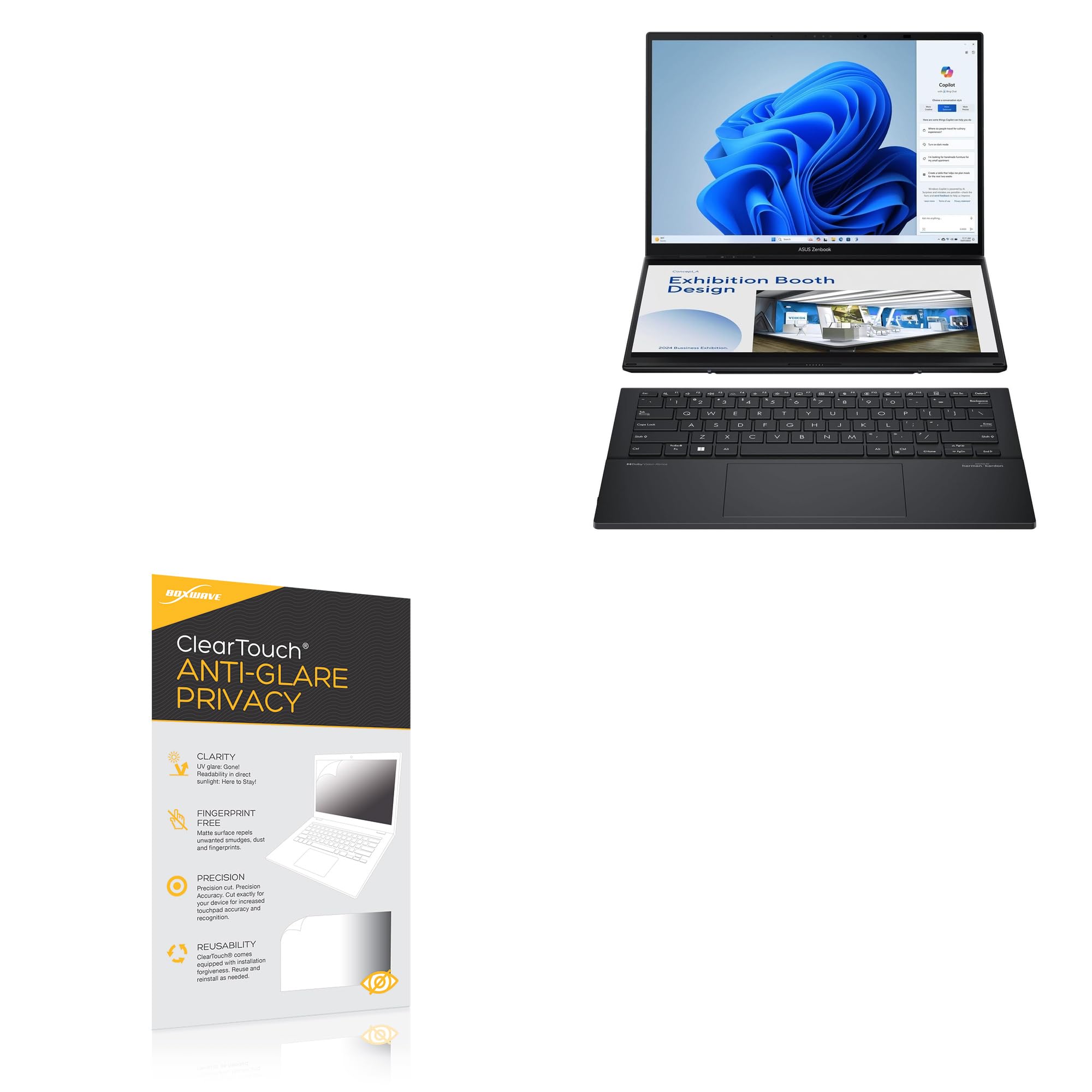 BoxWave Screen Protector Compatible with ASUS Zenbook Duo UX8406MA-PS99T - ClearTouch Anti-Glare Privacy (2-Pack), Privacy Screen Protector Flexible Film Anti-Glare