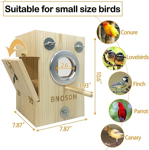 Miniatura 3 de BNOSDM Caja nido de periquitos transparente para cría de pájaros, caja nido de madera natural para pájaros con fibra de coco para pequeños