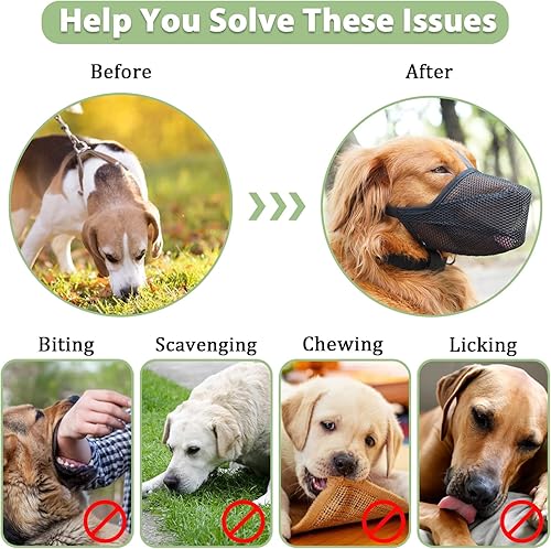 Miniatura 7 de Bozal para perro, bozal de malla suave para perros pequeños, medianos y grandes, bozales ajustables para cachorros para carroñar, morderse y