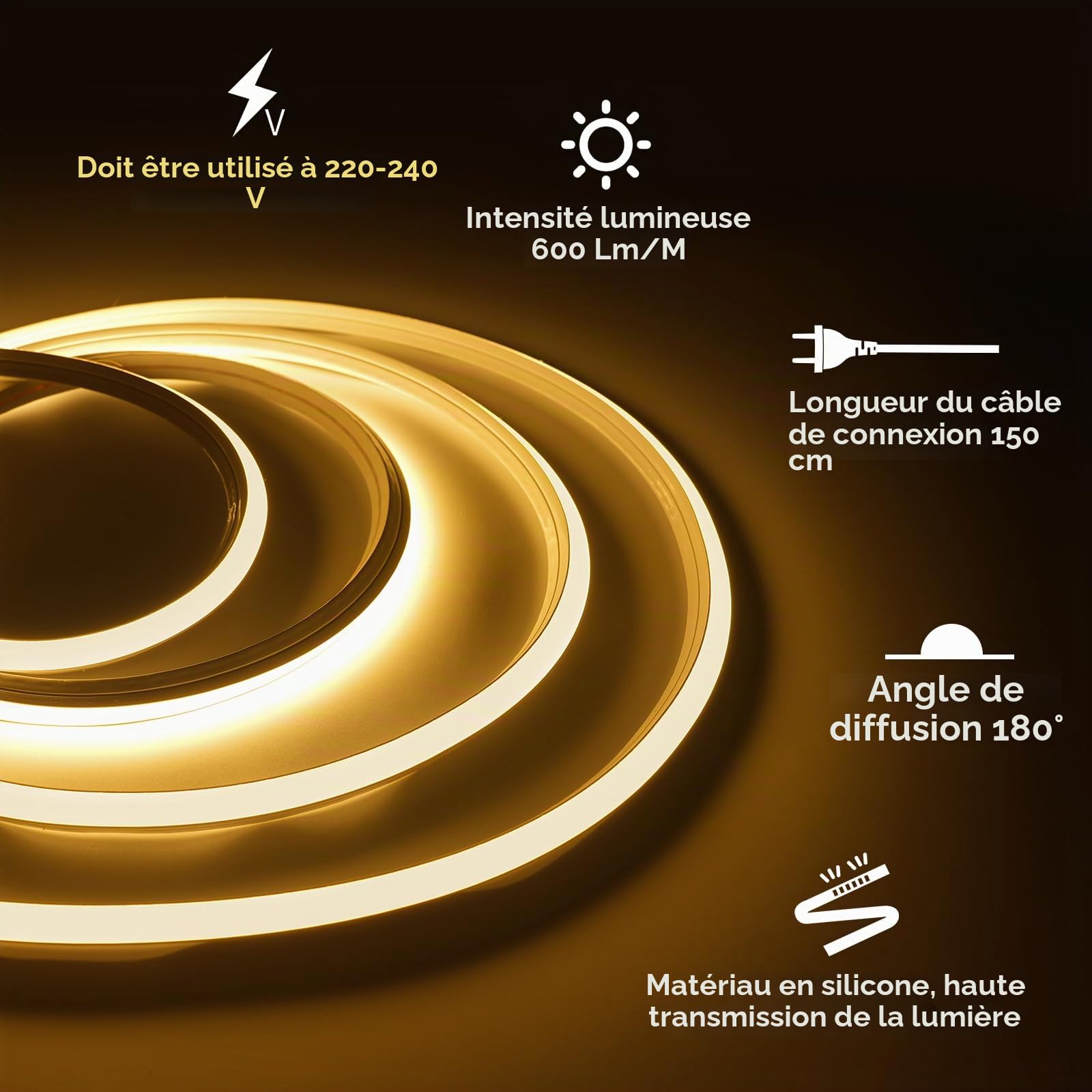 Shine Decor Bande LED Néon 3D Pliable, 220-240 V CA, 600 LM/M, IP65 étanche, Certifié CE, Neon Ruban LED Flexible, en Silicone, pour Décoration d'intérieur, éclairage extérieur (5M, Blanc Naturel)