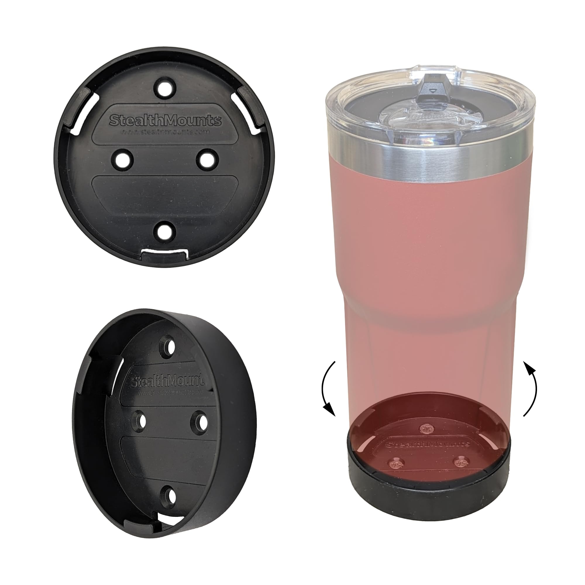 StealthMounts Mount for Packout Tumbler | Compatible with 20oz & 30oz Milwaukee Tumblers | 2 Black Cup Holder Included | Made in The UK