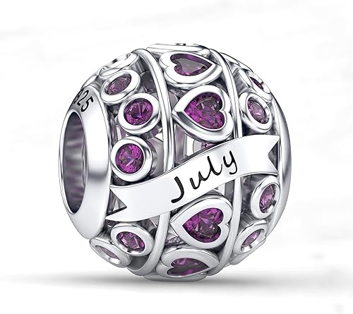 EHEG Dijes de piedra natal de amor con corazón calado para pulseras y collares plata de ley 925 con circonita cúbica 5A regalos de joyería para