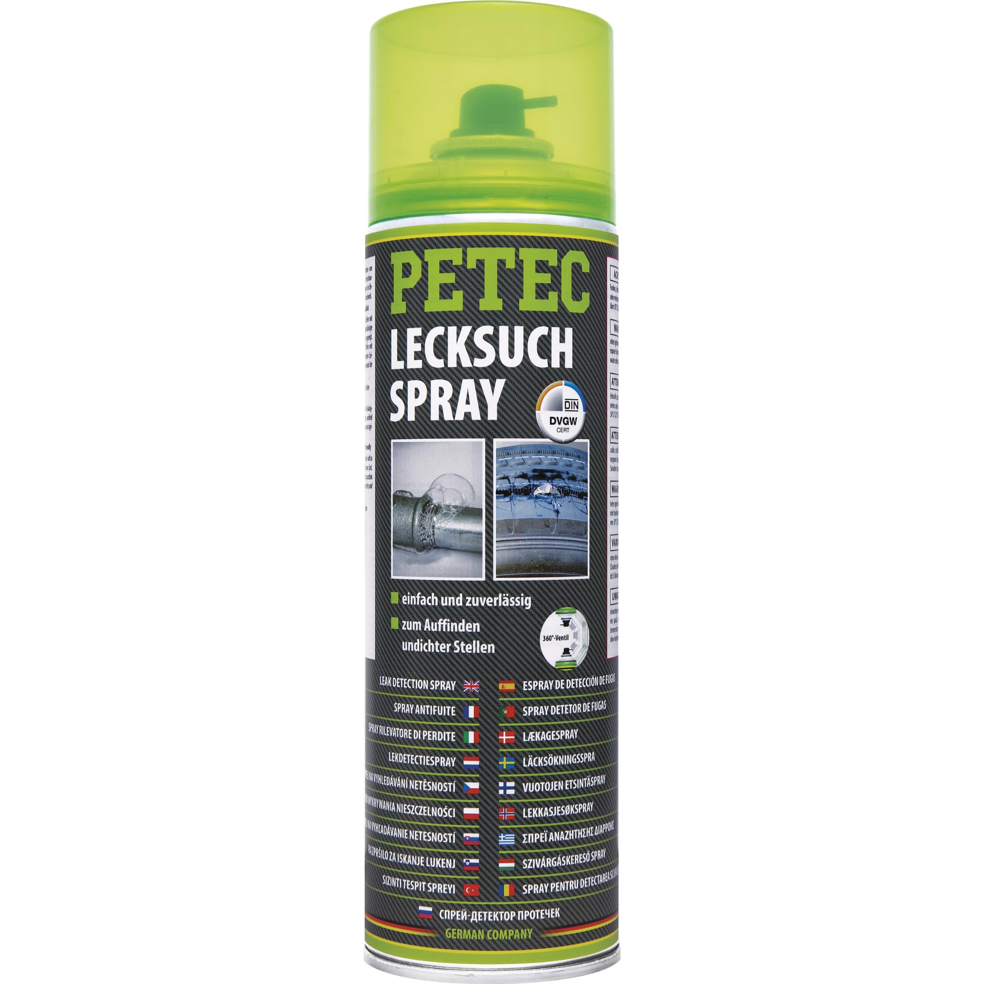 PETEC Lecksuchspray – Leckfinder für Gas, CO2, Propan, Druckluft und Erdgas (400 ml)