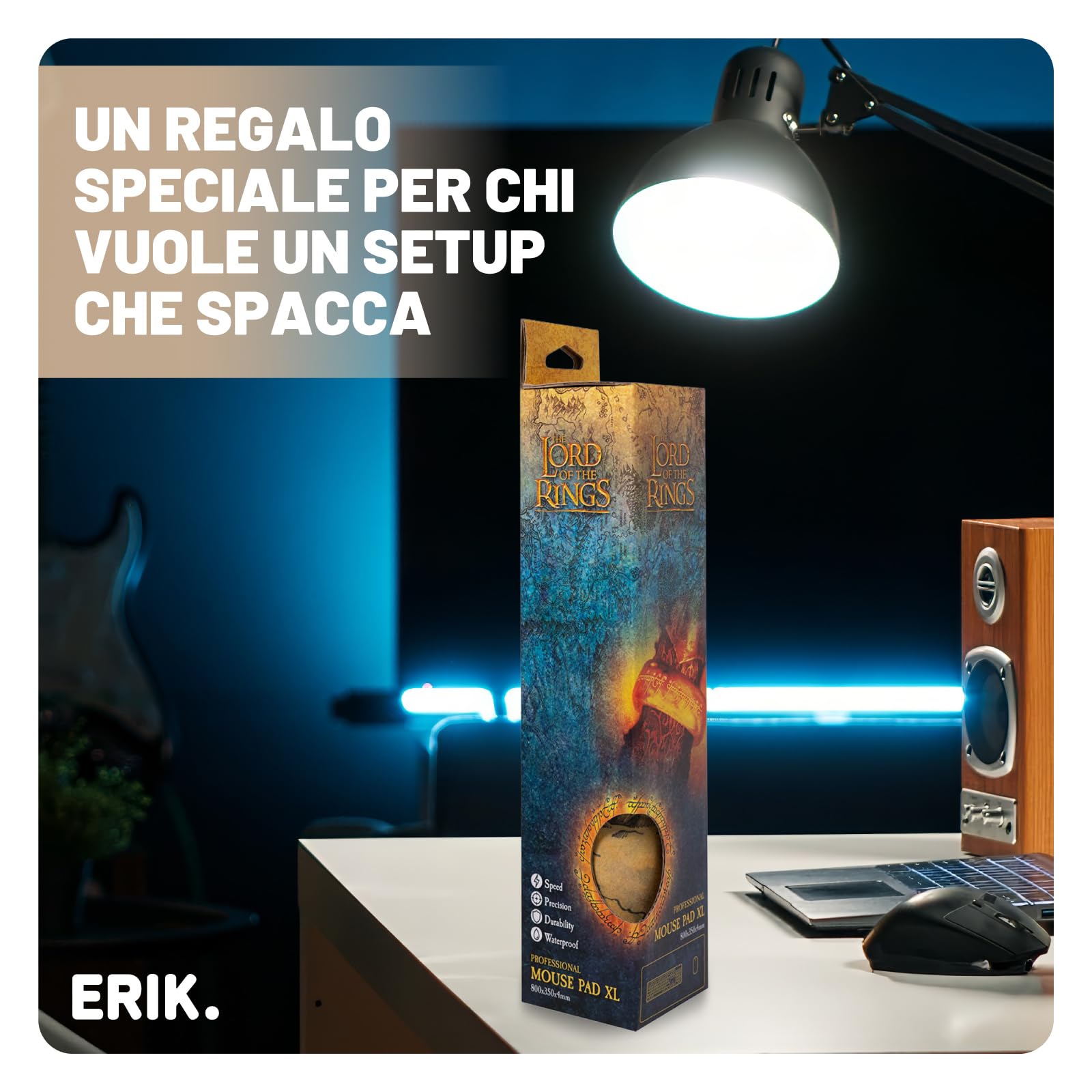 Grupo Erik Tappetino Mouse XXL Il Segnore degli Anelli Gadget Antiscivolo 80x35 cm