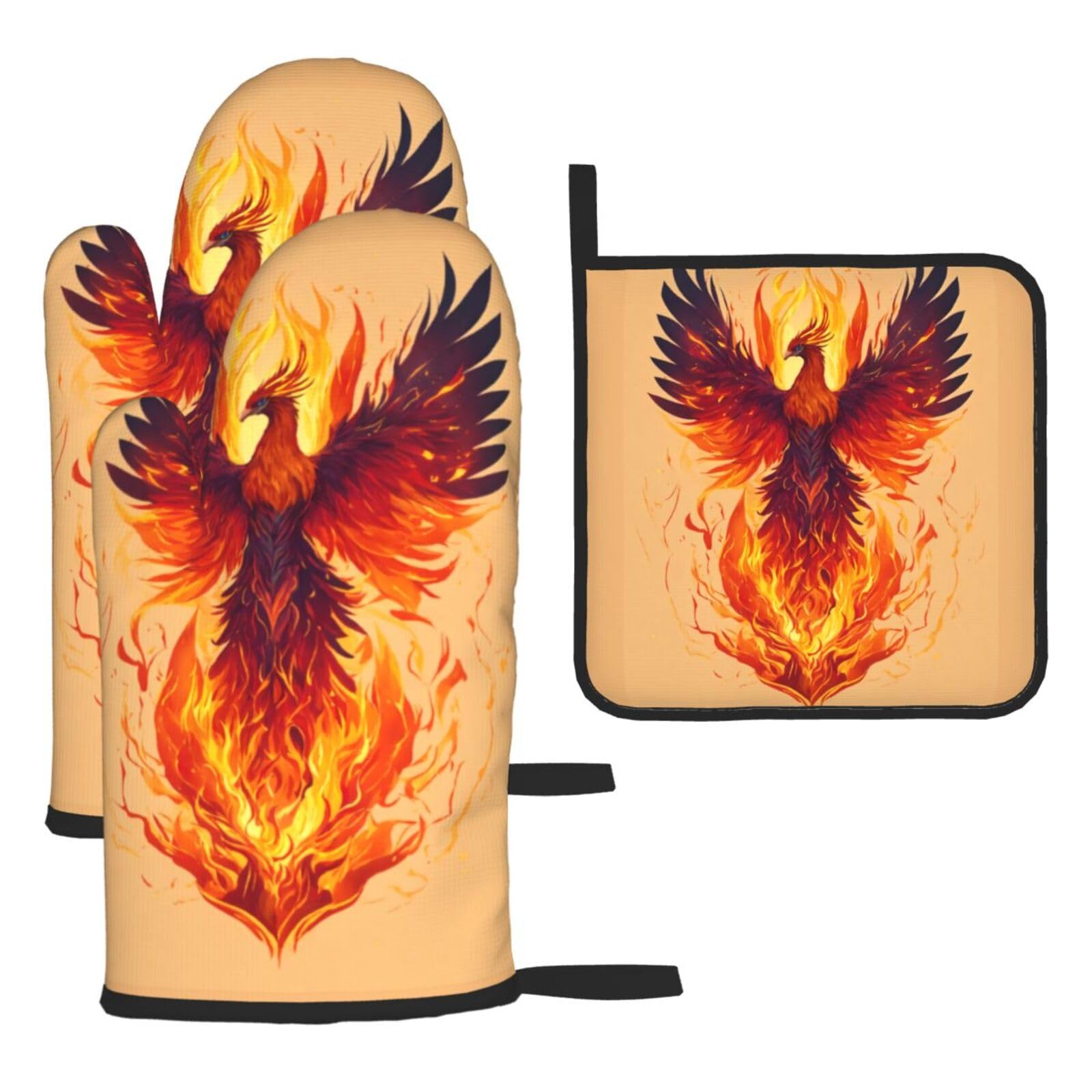 Phoenix Print Oven Mitts and Potholders BBQ Gloves-Oven Mitts and Pot Holders for Cooking Baking