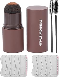 Eyebrow Stamp Kit, Long Lasting Waterproof Eyebrow Powder Set, Brow Stamp Shaping Kit Eyebrow Definer With 10 Reusable Eyebrow Stencils 2 Eyebrow Pen Brush - Hairline Shadow Powder(Natural brown)
