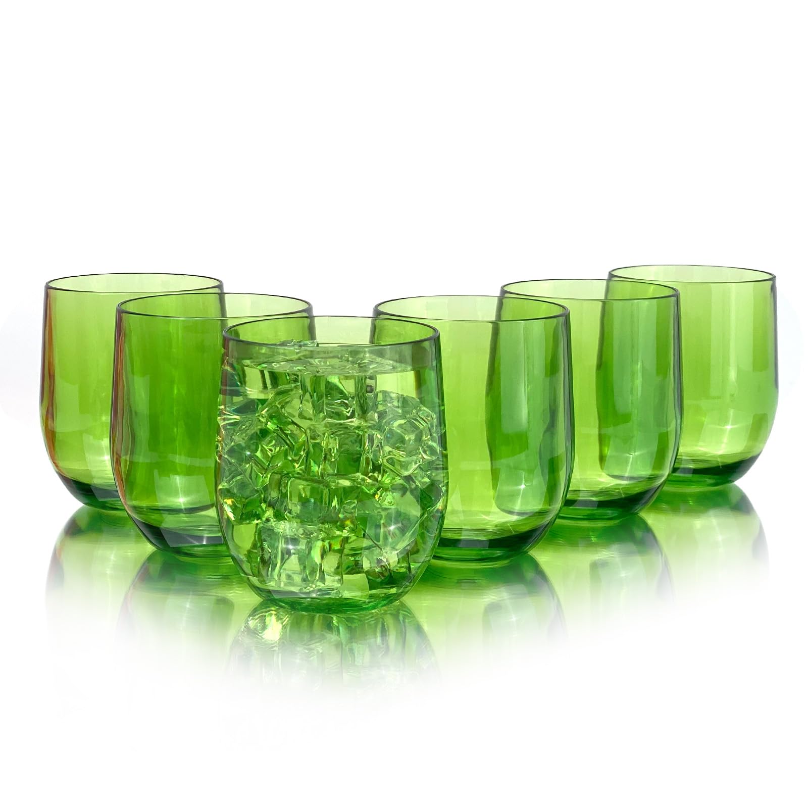 Yanglonghui Set of 6 Acrylic Drinkware - 20 Ounce Plastic Wine Glasses, Shatterproof and Stackable, BPA Free, Dishwasher Safe, Reusable Cups for Parties and Poolside Use with (Green, 15 Ounce)