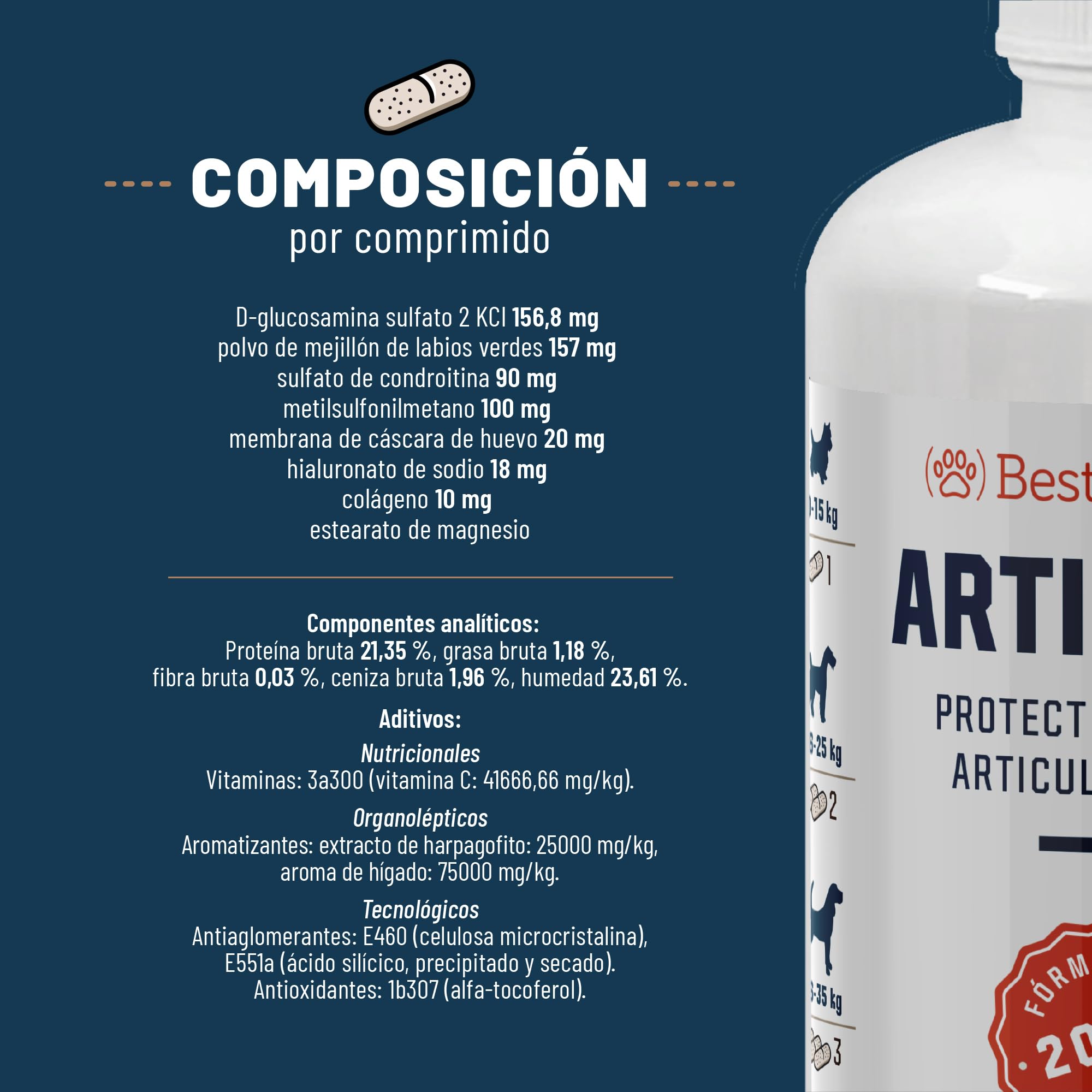 Condroprotector Perros | 100% Natural | Pastillas con MSM, Glucosamina, Colágeno, Condroitina para Proteger y Fortalecer Huesos y Articulaciones de Perros Mayores o con Problemas de Cadera | 120 uds