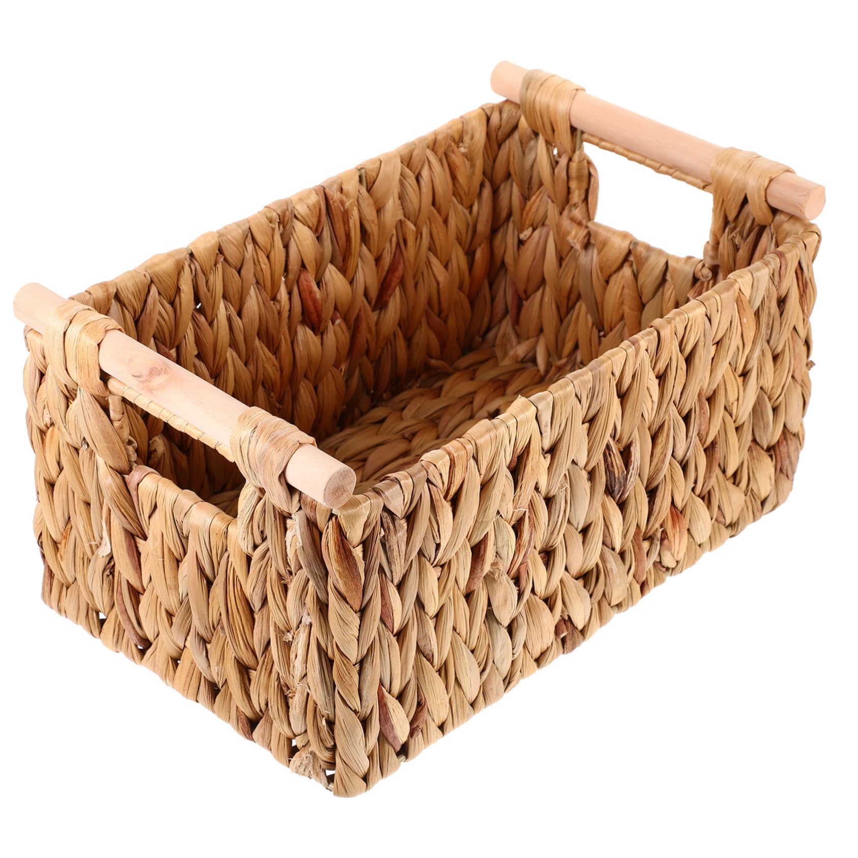 Cesta Tejida de Estilo Rústico y Natural con Asa de Madera, de Fibra Natural y Hierro, para Almacenar Libros o Papel Higiénico en Casa
