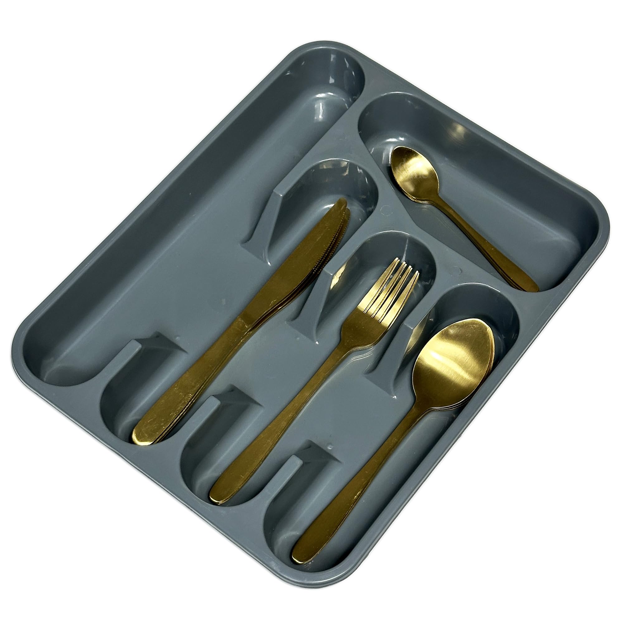 Darthome Grey Cutlery Tray Plastic 5 Compartment Drawer Storage Organiser Kitchen Rack