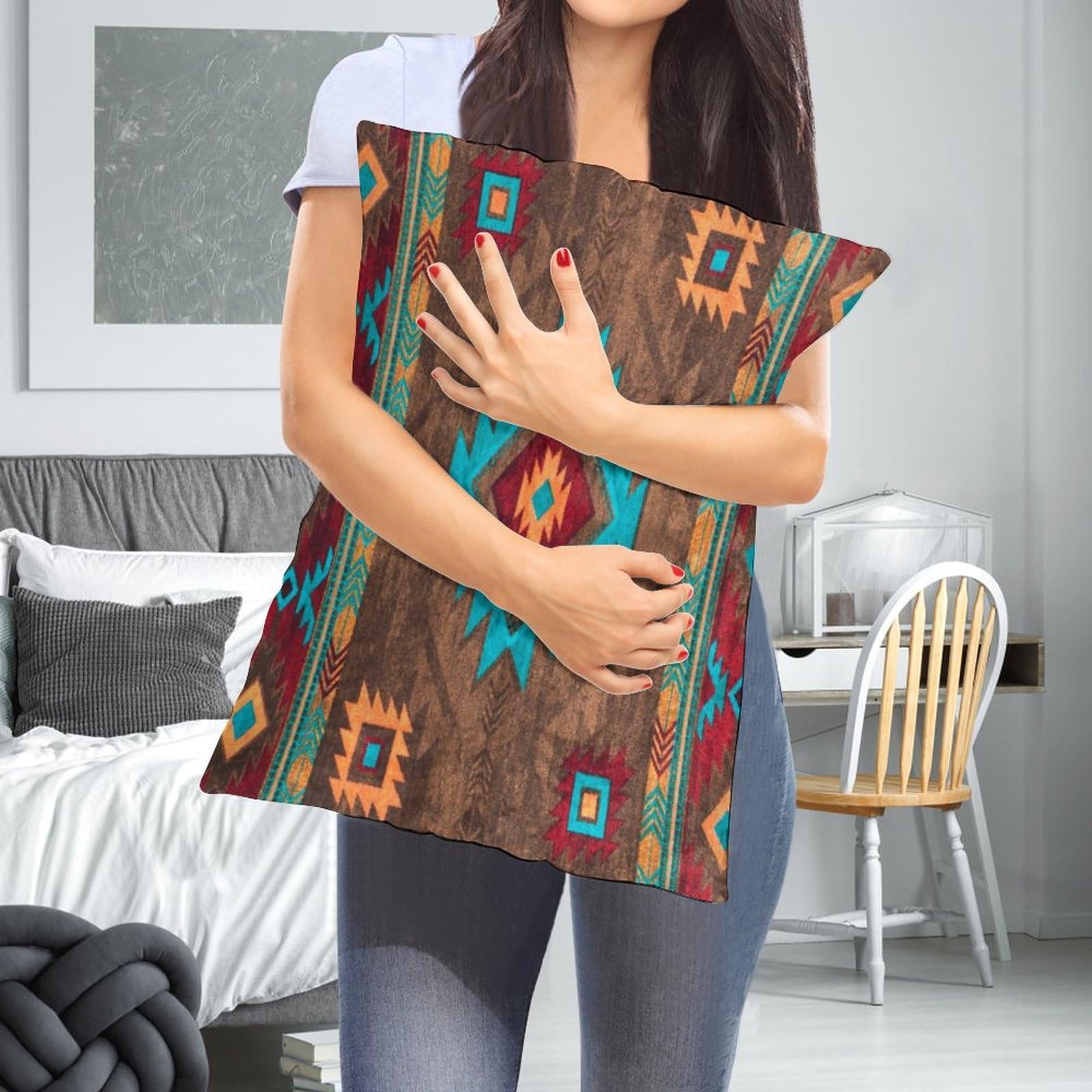 Set Di 6 Federe Per Cuscini 45x45 Cm Stile Navajo Arancione - Decorazione Rustica Occidentale