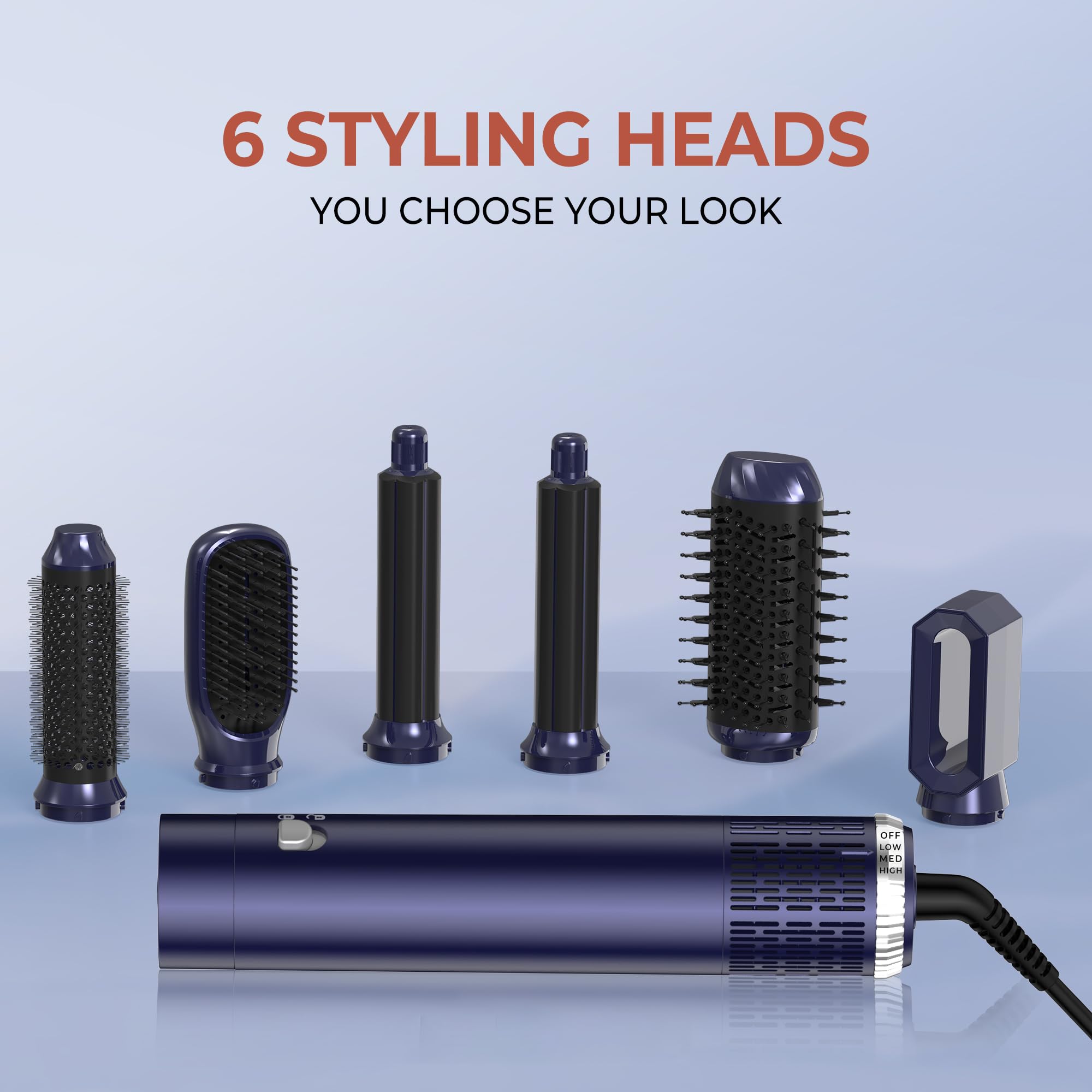 UKLISS Cepillo Secador de Pelo 6 en 1 - Cepillo de Aire Caliente Peinador con Rizador, Thermal Brush, Secado Rápido, Moldeador Pelo Voluminizador- Rizos, Volumen, Alisado y Secado (Azul)
