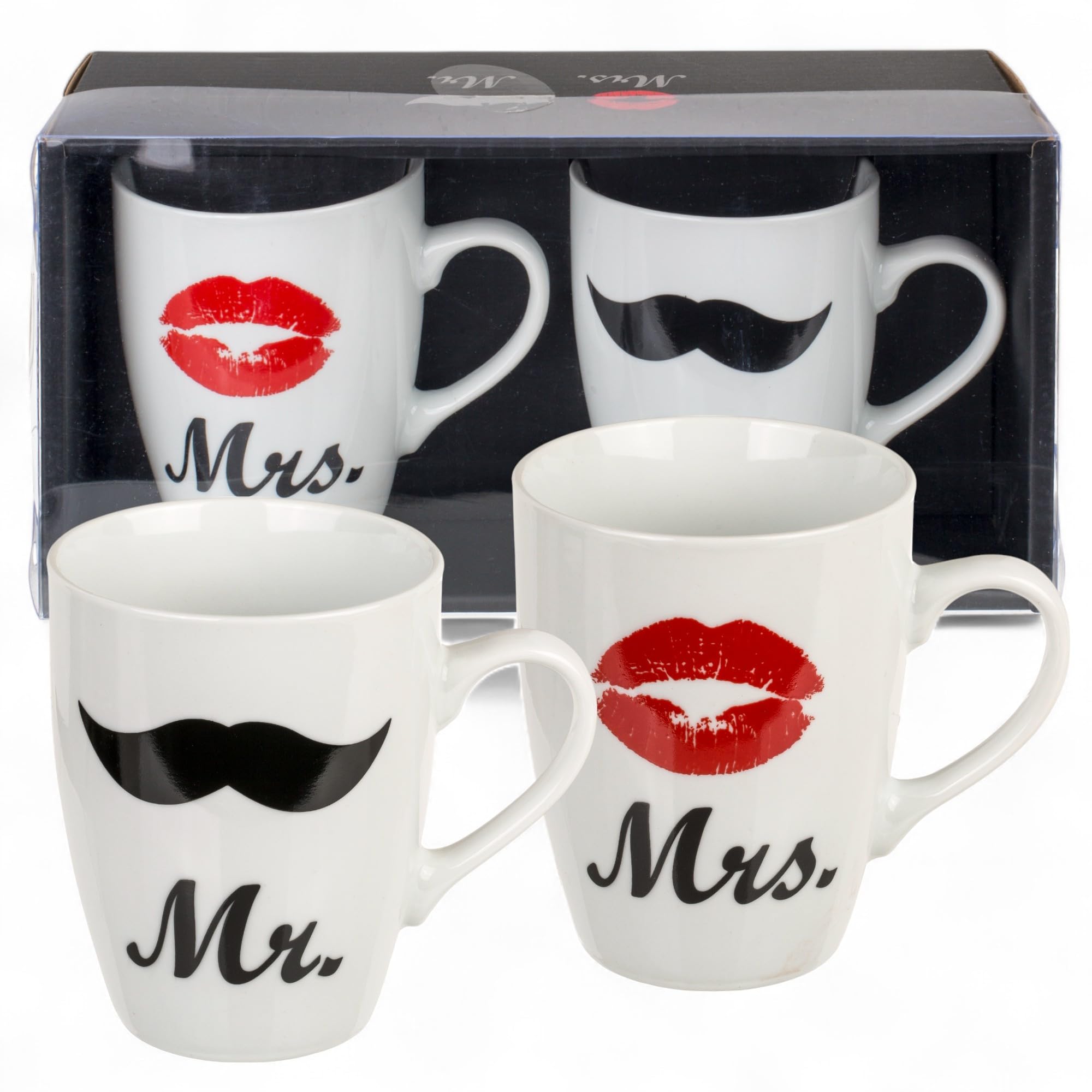 MIJOMA Mr. & Mrs. - Set di 2 tazze da caffè di alta qualità, design moderno, regalo perfetto per coppie, matrimoni, feste di casa, 300 ml, adatti al microonde e alla lavastoviglie