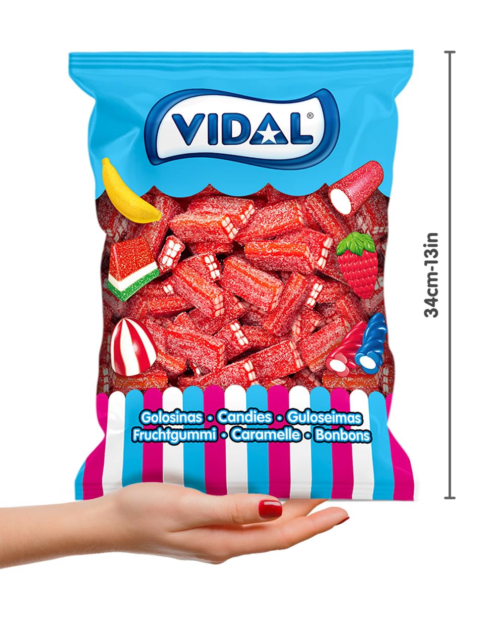 Vidal Golosinas. Ladrillos de regaliz rellenos Pica Fresa. Regaliz con forma de ladrillo sabor fresa y relleno de nata. Bolsa de 250 unidades