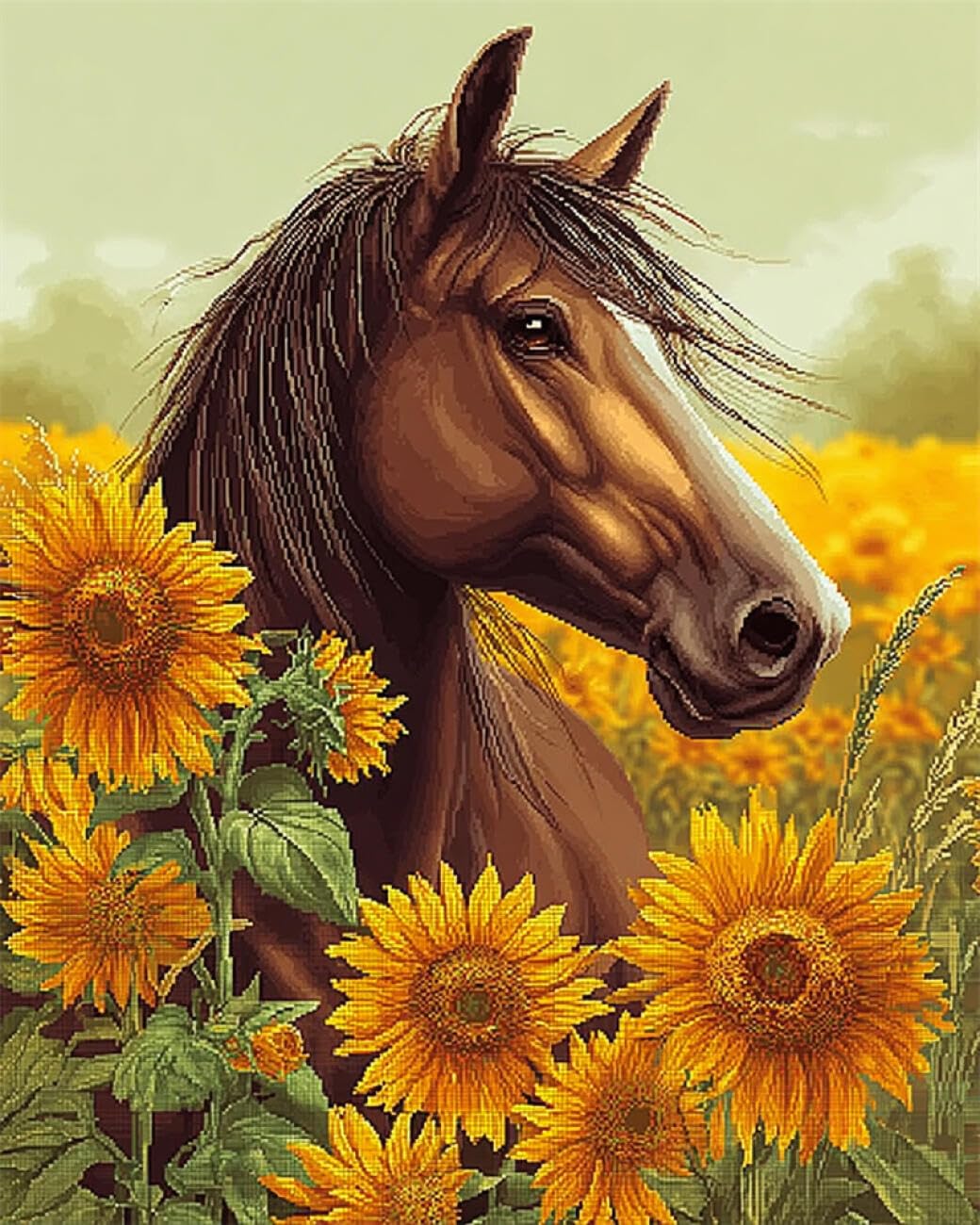 RKFLGEW DIY Embroidery Beads Set Horses and Flowers 50x70cm