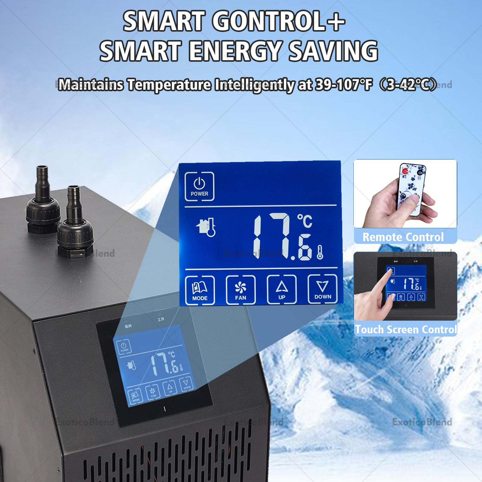 Eisbad-Wasserkühler für Kaltwasserbecken – 1/3 HP Kühlsystem mit externem Filter, Pumpe & isolierten Schläuchen – Mit Fernbedienung – Portables Kühlsystem zur Regeneration