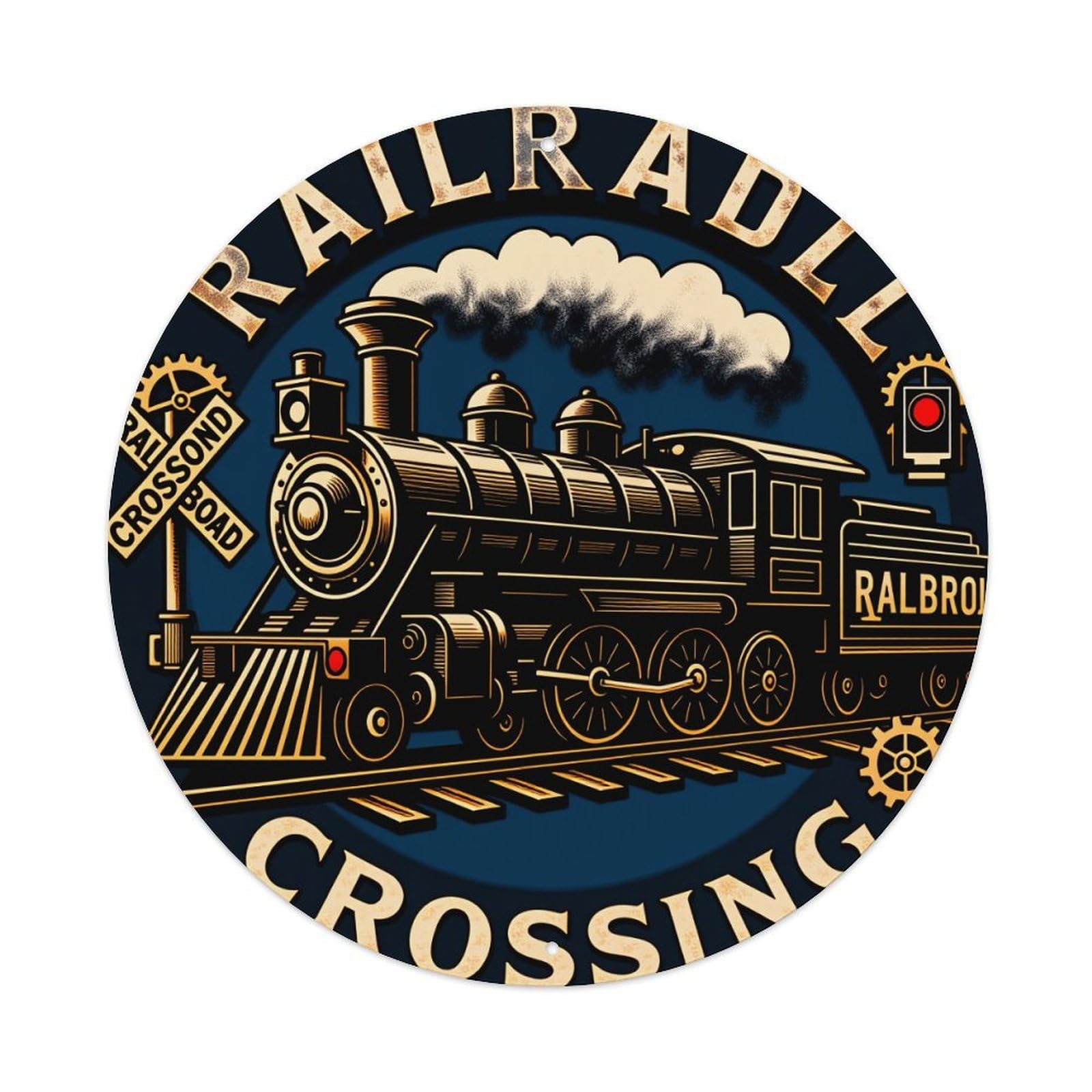 Railroad Crossing Steam Engine Logo Metal Tin Sign Vintage Garden Bedroom Cafe Bar Man Cave Home Wall Decor Metal Poster 8x8 inches