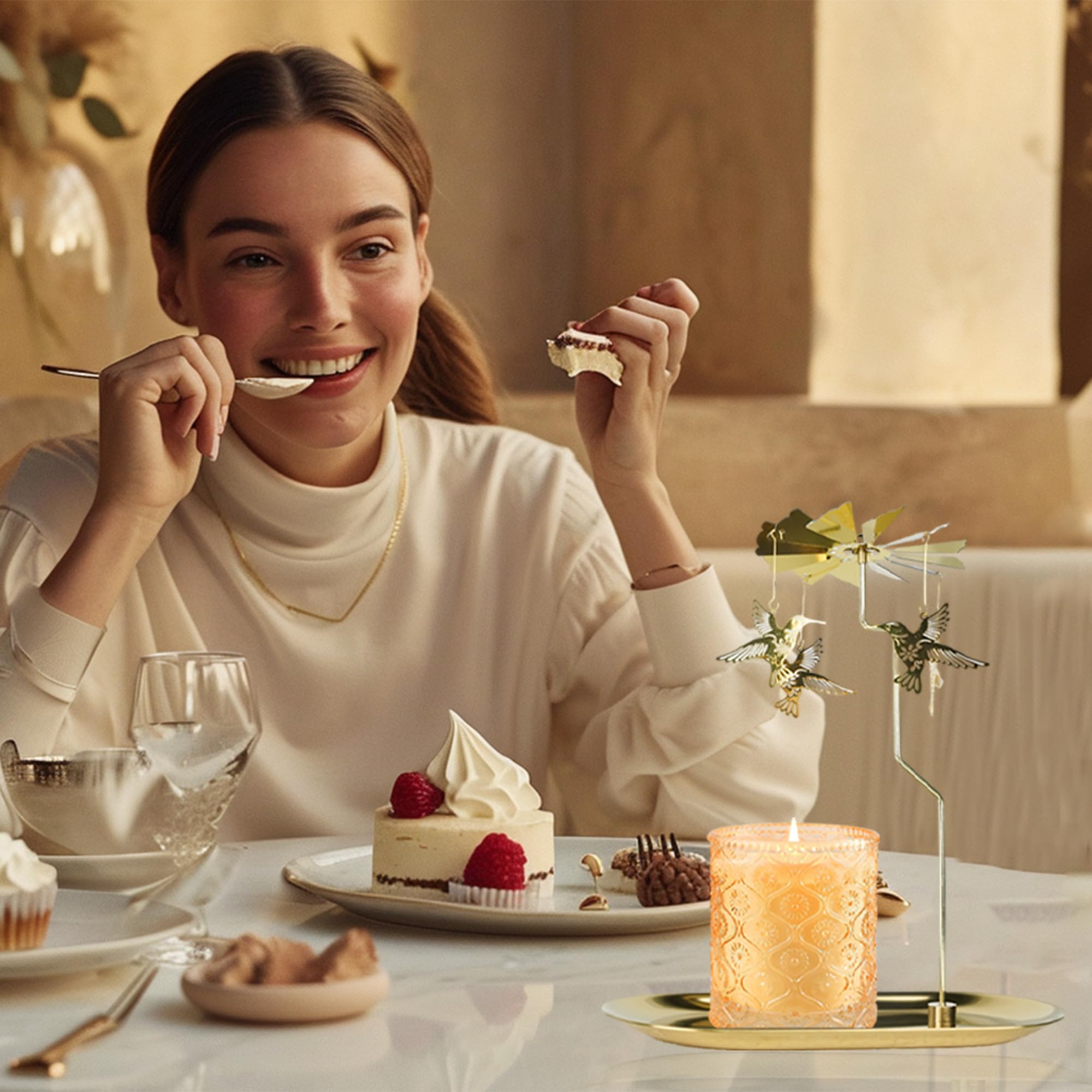 Rotary Candle Holder Hummingbird Gold Metal Spinning Tea Lights Candle Holder, Romantic Scandinavian Designed Candlestick Ornament for Wedding Party Christmas Festival Home Decor?Hummingbird