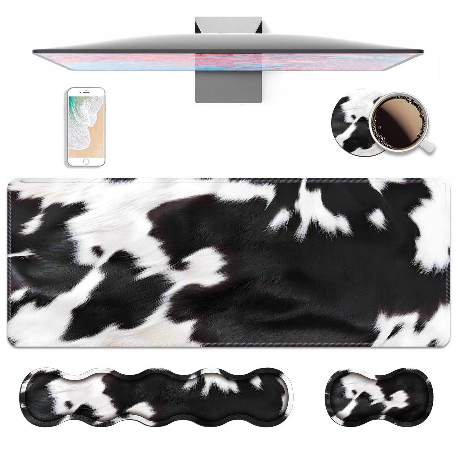 Ensemble repose-poignet ergonomique 4 en 1 pour clavier et tapis de souris, grand tapis de bureau XXL de jeu avec base antidérapante, mousse à mémoire de forme, pour la maison, le bureau, les études