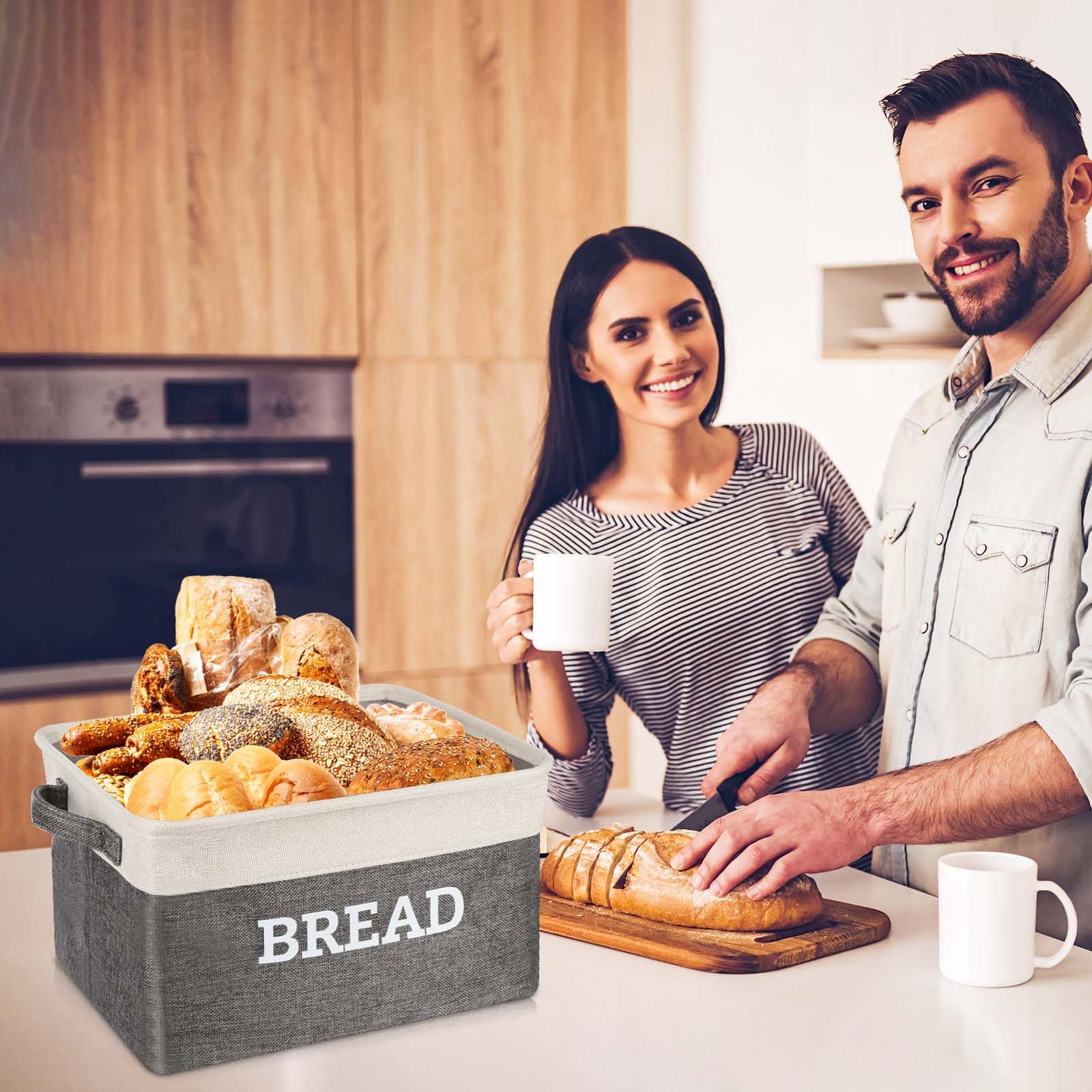 Lukeline Panier de rangement à pain pour cuisine, boîte de rangement pliable en tissu avec poignées, paniers à pain pour comptoir de cuisine et garde-manger, rangement du pain pour comptoir de cuisine