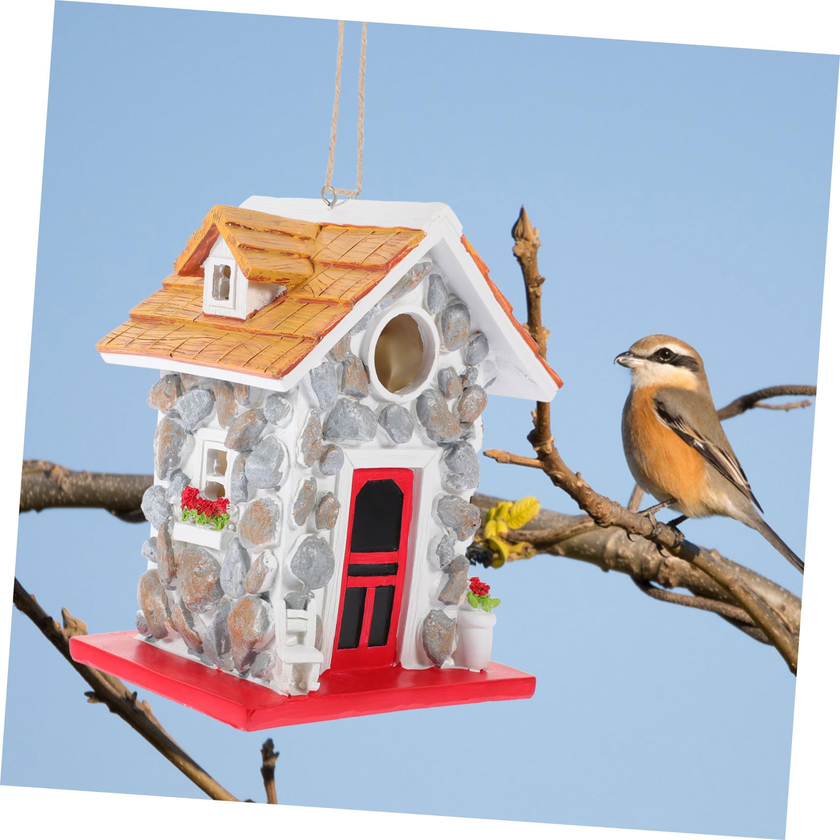 Robustes Kunstharz-Vogelhaus zum Aufhängen Garten, dekorative Nesthütte aus Stein, die einen sicheren Unterschlupf Nistplatz bietet. Vogelhaus-Ornament im Freien für den Naturschutz und