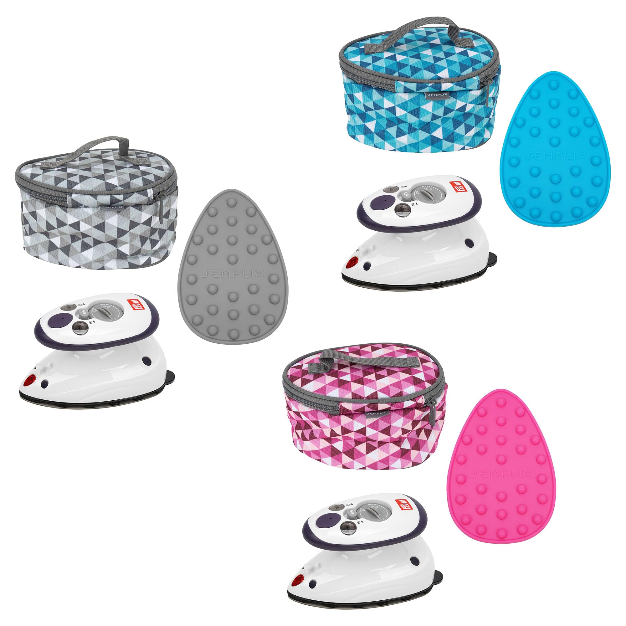 SEMPLIX Mini-Bügeleisen Bundle – Kompaktes Komplettset für Nähen, Quilten & Reisen mit Prym Mini-Dampfbügeleisen, Reisebügeleisentasche und Silikonablage (Diamond Türkis)