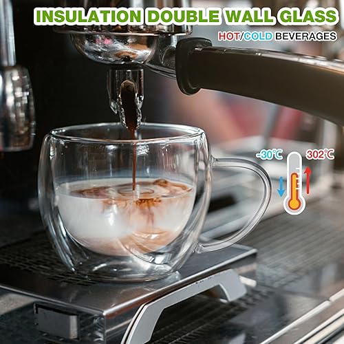 Miniatura 7 de Juego de 2 tazas de café de vidrio de doble pared, tazas de café aisladas de 8 onzas con asa, tazas de café transparentes para capuchino, latte,