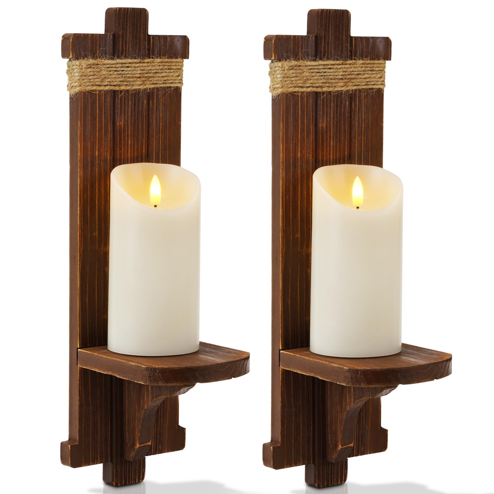 Homemory Wall Sconces Candle Holder Set of 2, Farmhouse Wooden Rustic Wall Decor