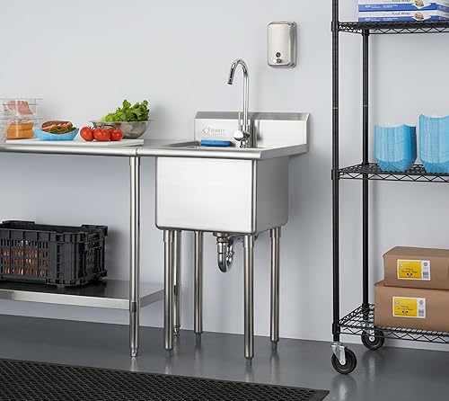 Miniatura 2 de TRINITY THA-0307 Basics - Fregadero de acero inoxidable con grifo y mesa de acero inoxidable Rockpoint para preparación y trabajo con salpicaduras,