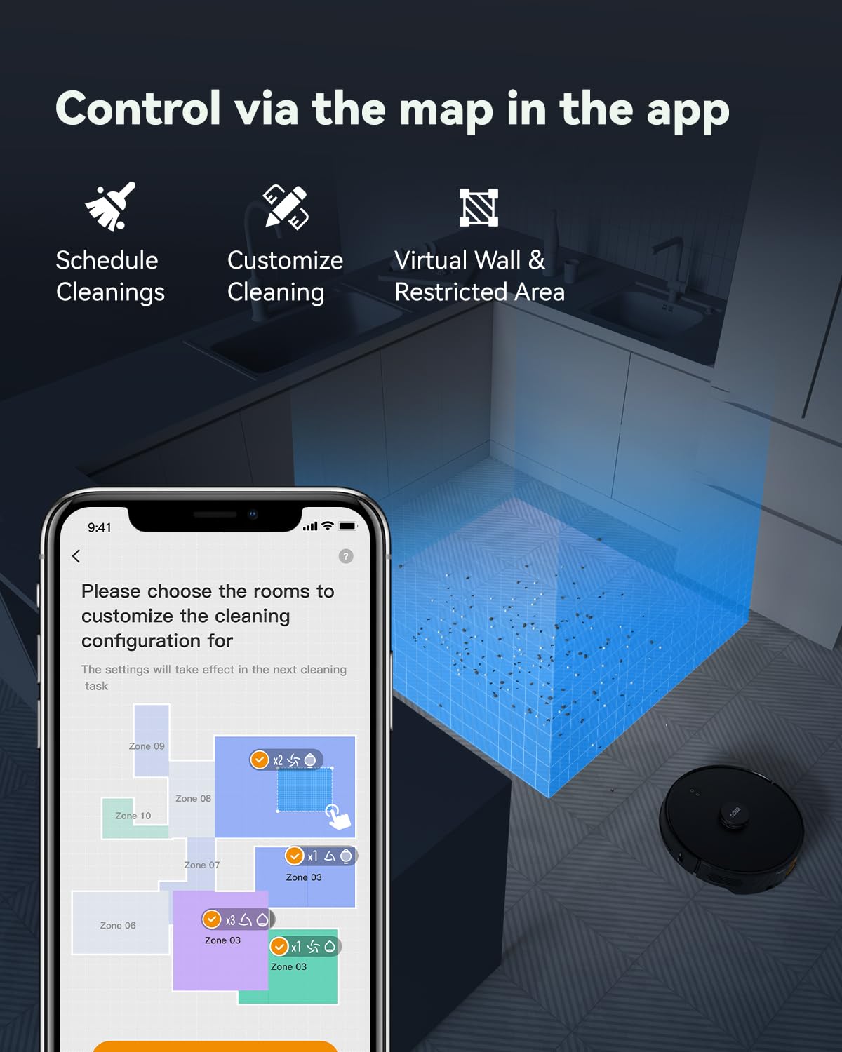 Imou Robot aspirapolvere 4500Pa RV1 aspirapolvere robot 2 in 1, ricarica automatica da 3200mAh, Navigazione LiDAR, APP