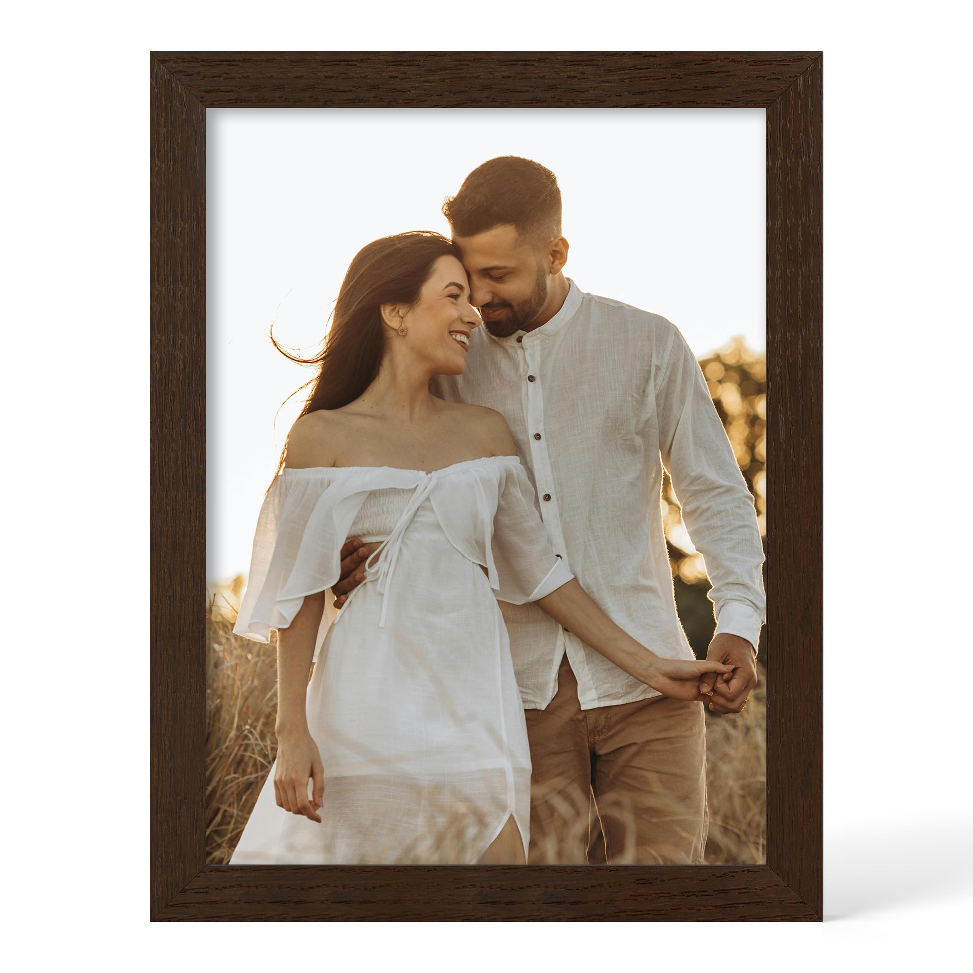 9x12 Picture Frame - 9 x 12 Photo Frame Made of Solid Oak Wood and Real Glass,Display Picture 2 Opening 5x7 with Mat or 9x12 Without Mat for Wall & Tabletop(Color Walnut)