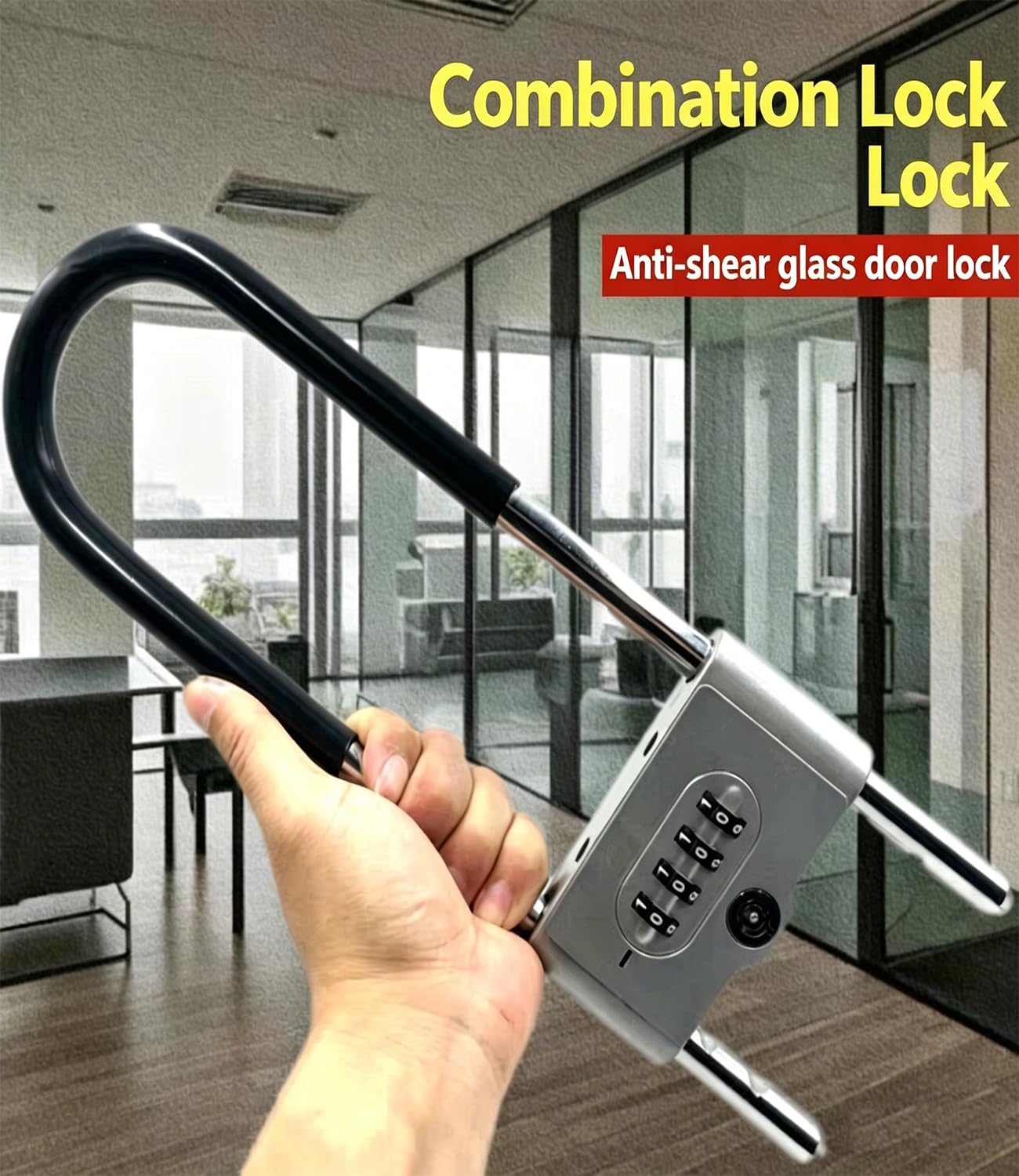 Cerradura en U de combinación de grillete largo, cerradura de seguridad de doble puerta, código de 4 dígitos con anulación de llave, cerradura de seguridad resistente para bicicleta, bicicleta