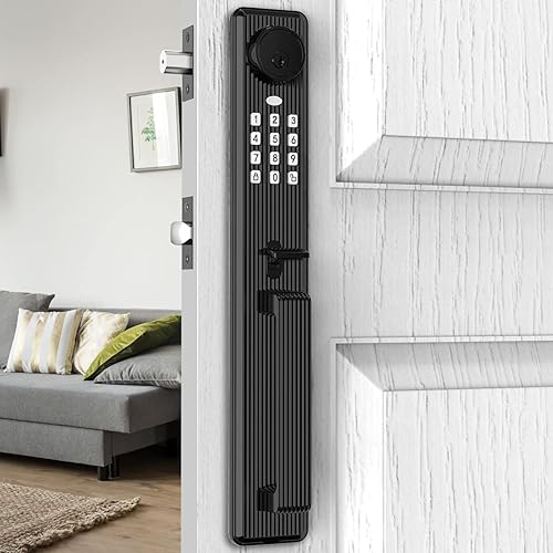 ZEVAWAY Cerradura de puerta con teclado electrónico sin llave con asa, negro mate, entrada de puerta delantera