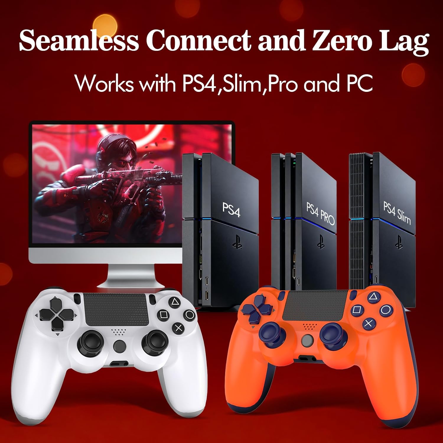 Dwifocor Control for PS4 Controller 2 Pack Wireless Remote for PlayStation 4 Controllers,Dual Gamepad Shock with Vibration No-Drift Joysticks Compatible with PS4 Slim Pro,Best Gfit,Yellow Orange