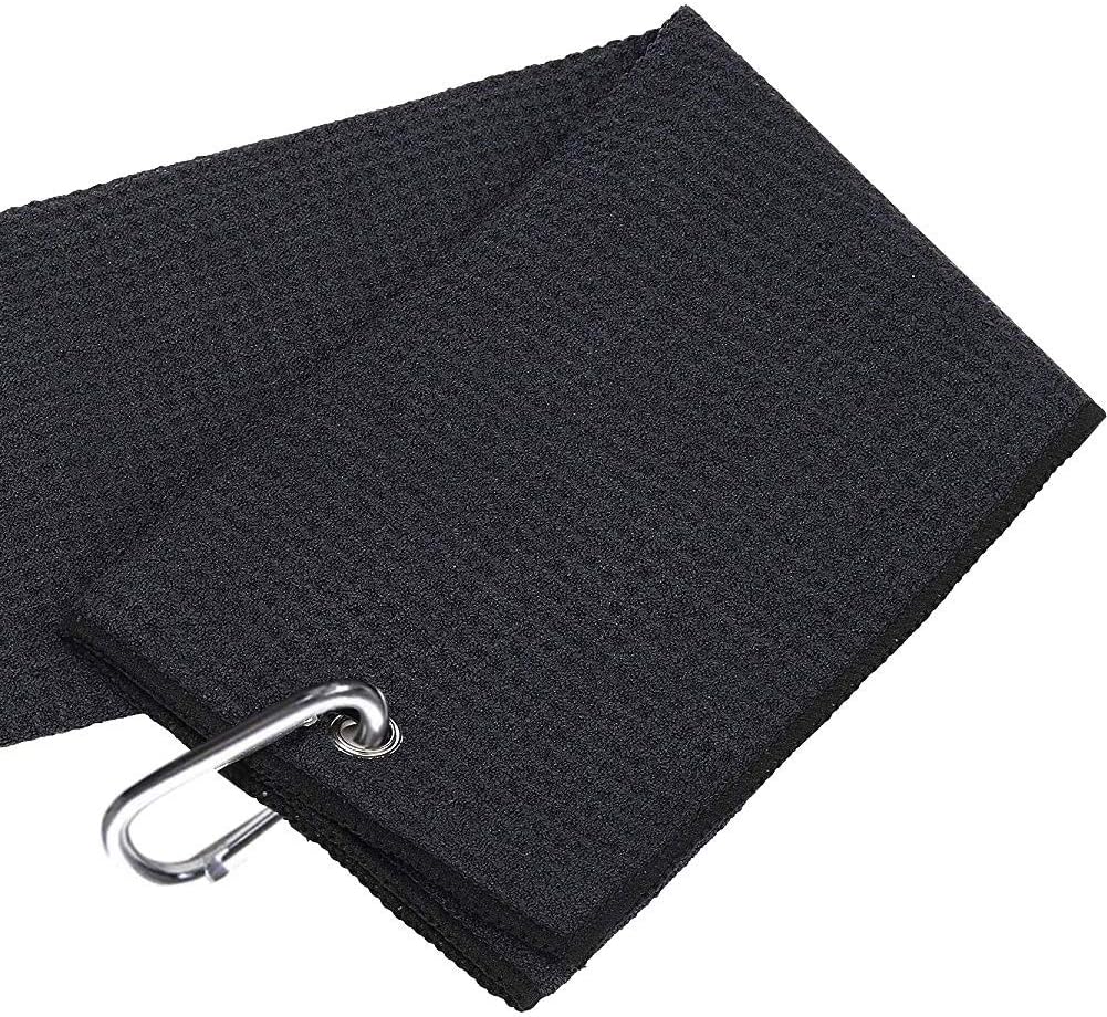 review Golf Towels, Black Microfiber Waffle Pattern Tri-Fold Golf Club Ball Cleaning Towel for Golf Bags with Clip Men Women Golf Gifts