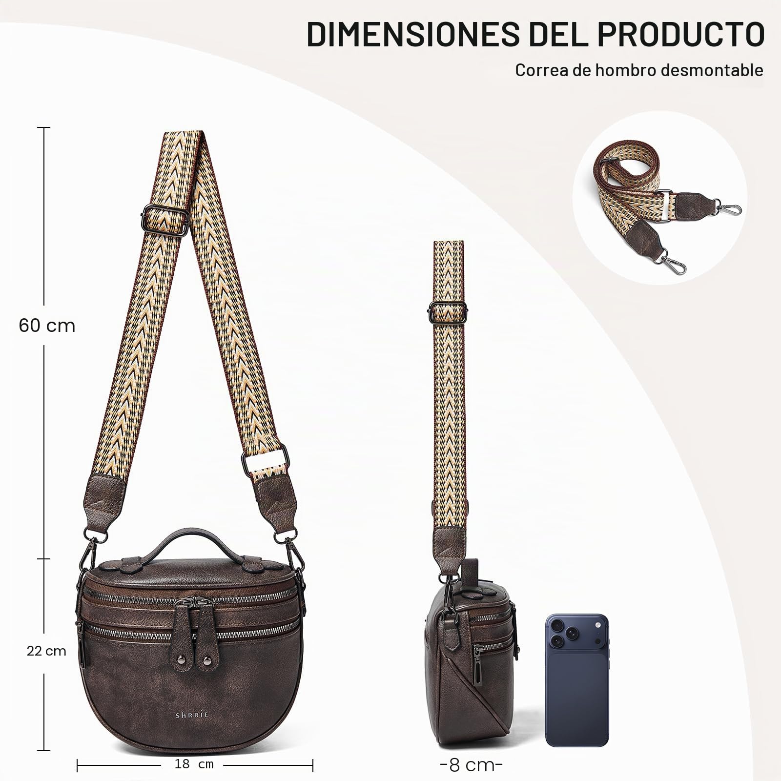Shrrie Bolsos cruzados para mujer, bolso de cuero vegano para mujer, bolsos de hombro con correa ancha, bolsa de pecho de moda