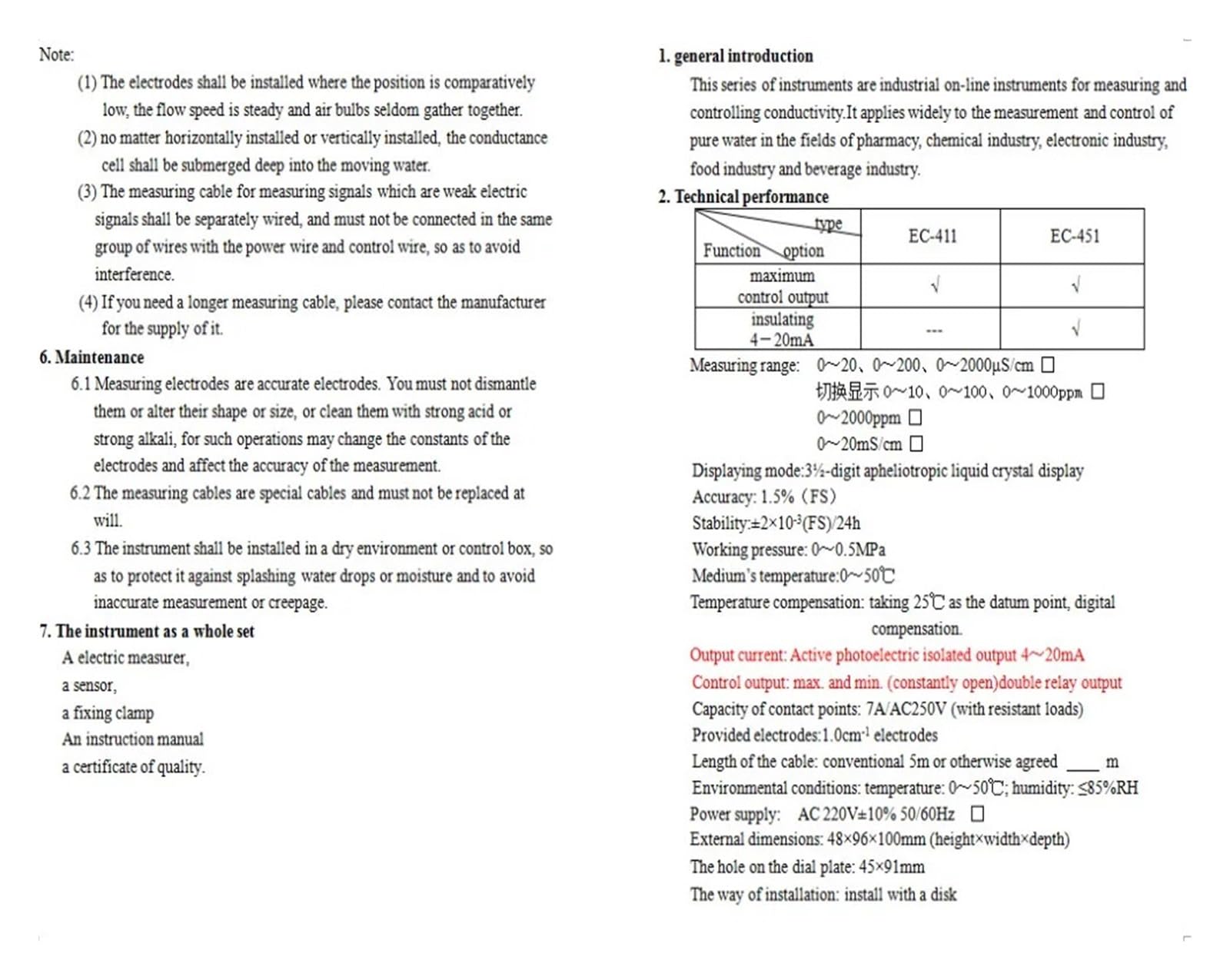 Leitfähigkeitstester, Messgerät, Analysator, industrieller Controller mit 5 m Sensorbereich, 20us, 20 ms, 4000us/cm, mit Relais (Size : 0-20ms 1.0 sensor)