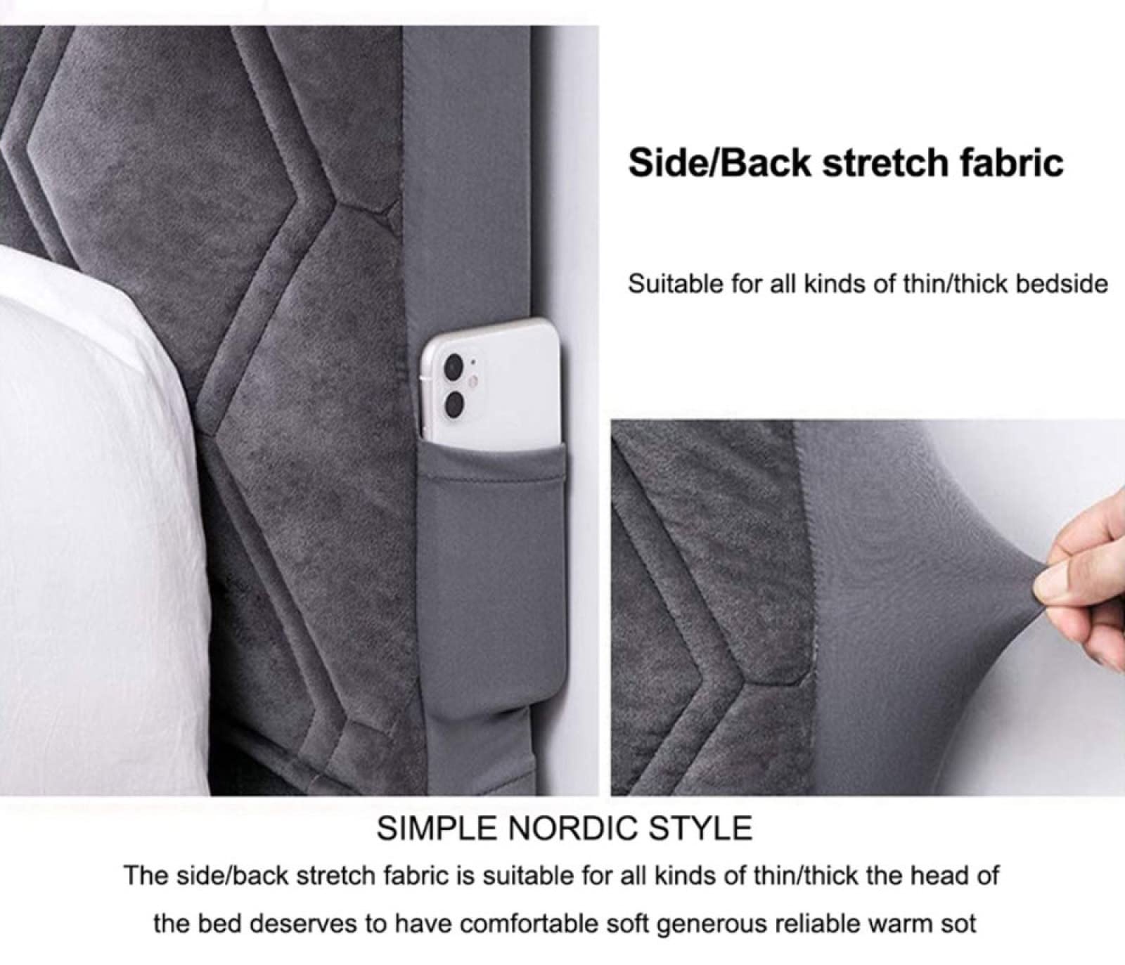 Couvre De Tête De Lit De Haute Qualité King Double Simple, Housse De Tête De Lit Matelassée Super Douce Tout Compris Couverture De Tête De Lit en Velours épais Housse De Protection,Grey3-230CM