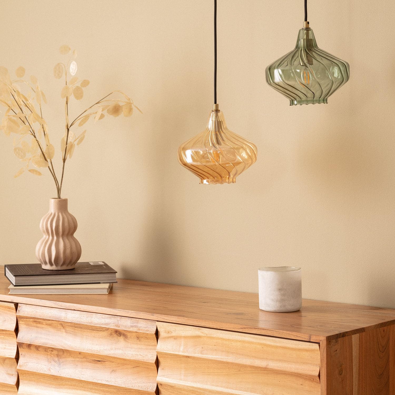 Lindby hanglamp Lelia, amber, glas, 35 cm