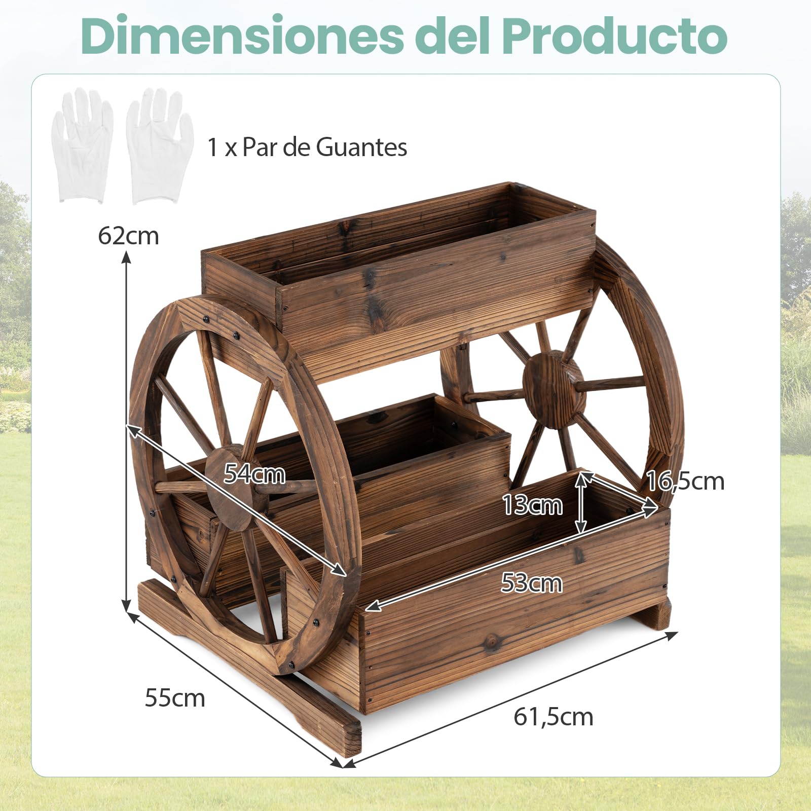 COSTWAY Cama de Jardín Elevada de 2 Niveles, Macetero de Madera Decorativo con 3 Cajas de Cultivo, Orificios de Drenaje y Ruedas, Maceta para Flores, Verduras Hierbas, Exterior e Interior