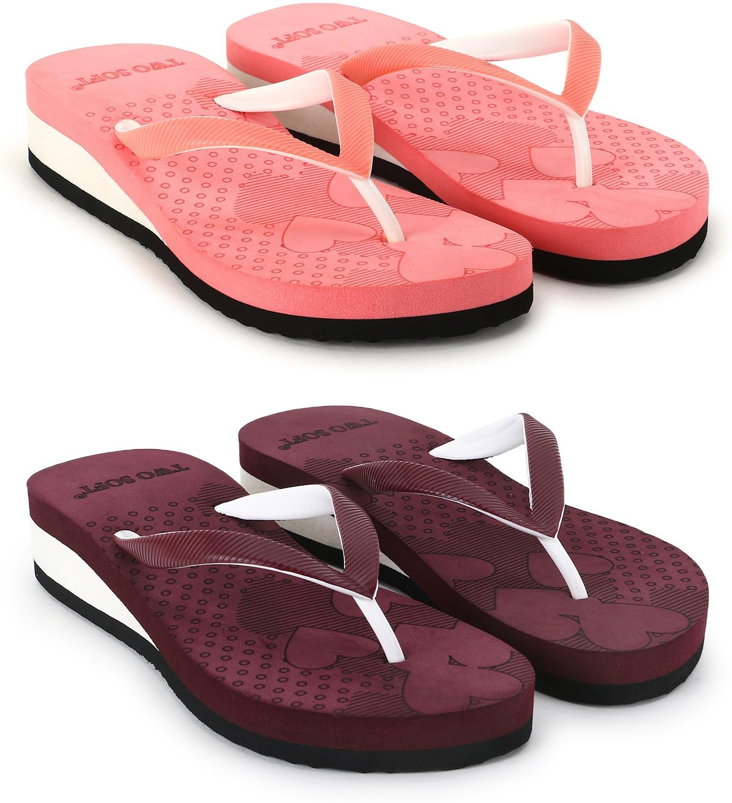 twosoft Women Pack Of 2 Combo Stylish Extra Comfort Lightweight Used Flip Flops (Beige, Maroon, 7)-picture-27