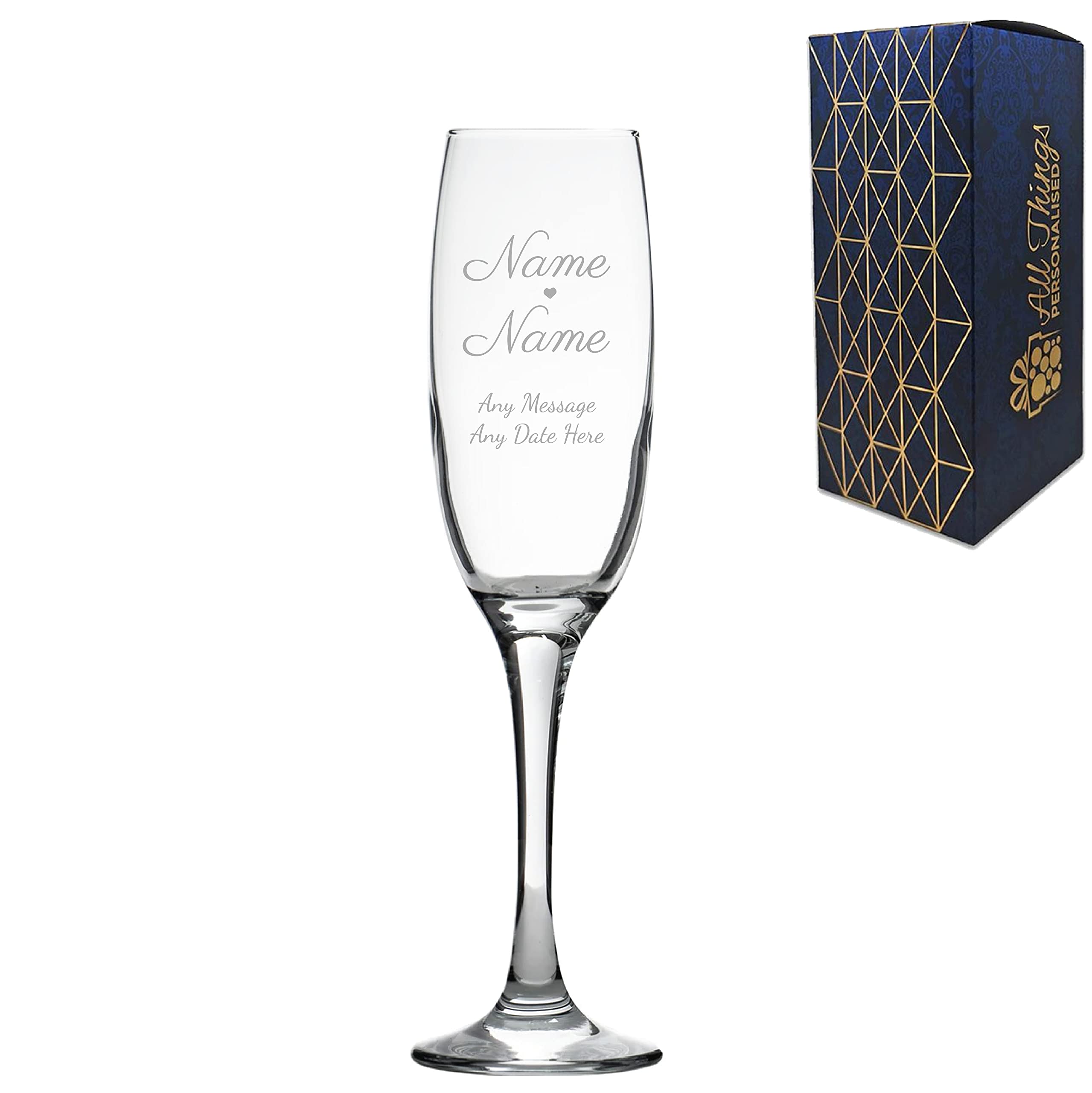 Personalised Engraved Wedding Champagne Flute, 7.4oz/218ml Glass, Thoughtful Customised Gift, Laser Engraved in The UK, Dishwasher Safe Clear Glass, Dishwasher Safe