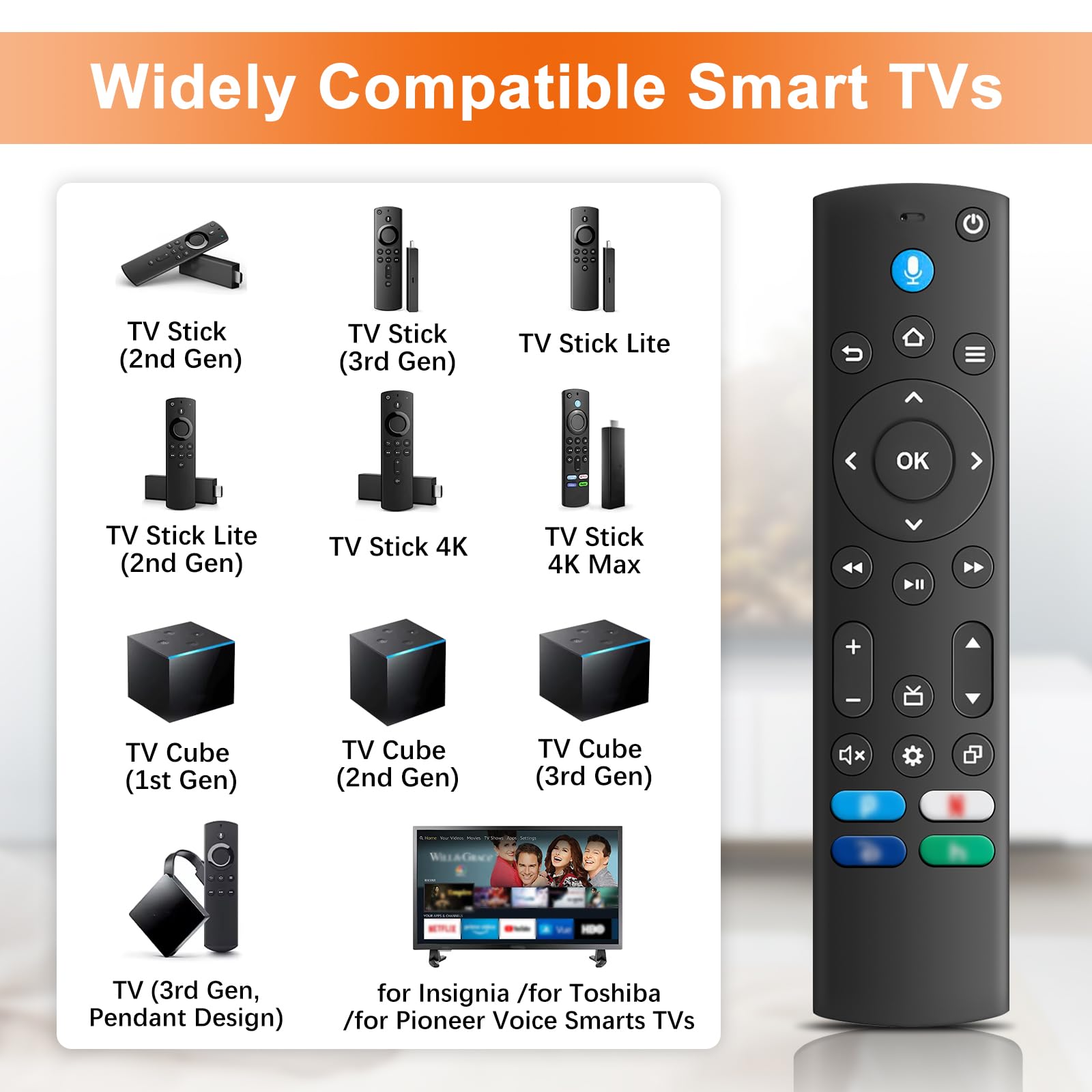 Telecomando vocale (2 Gen) per Smart TV Stick (2nd Gen & 3rd Gen), TV Stick Lite, 4K, 4K Max, HD,Smart TV Cube (2nd Gen & 3rd Gen) (BF033)